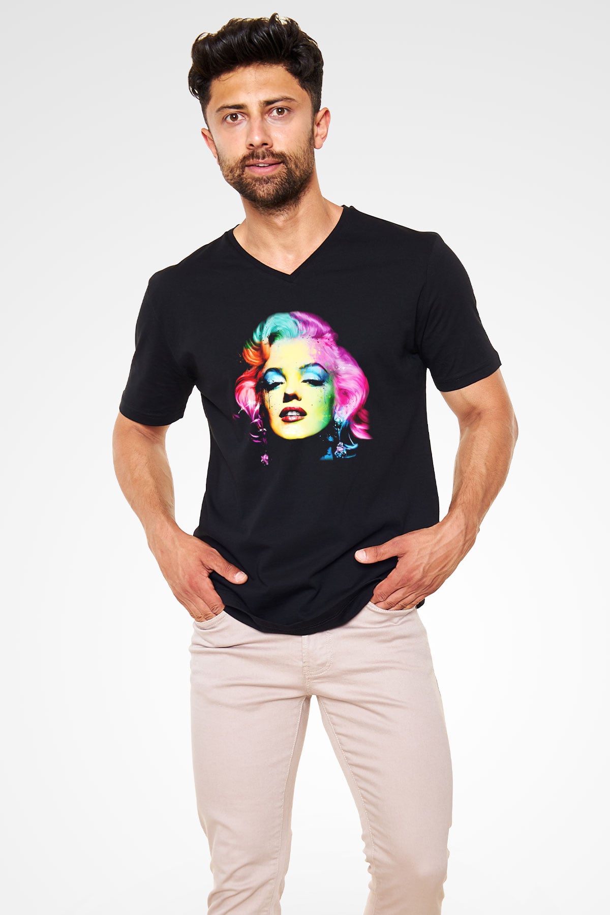 Marilyn Monroe Siyah Unisex V Yaka Tişört T-Shirt