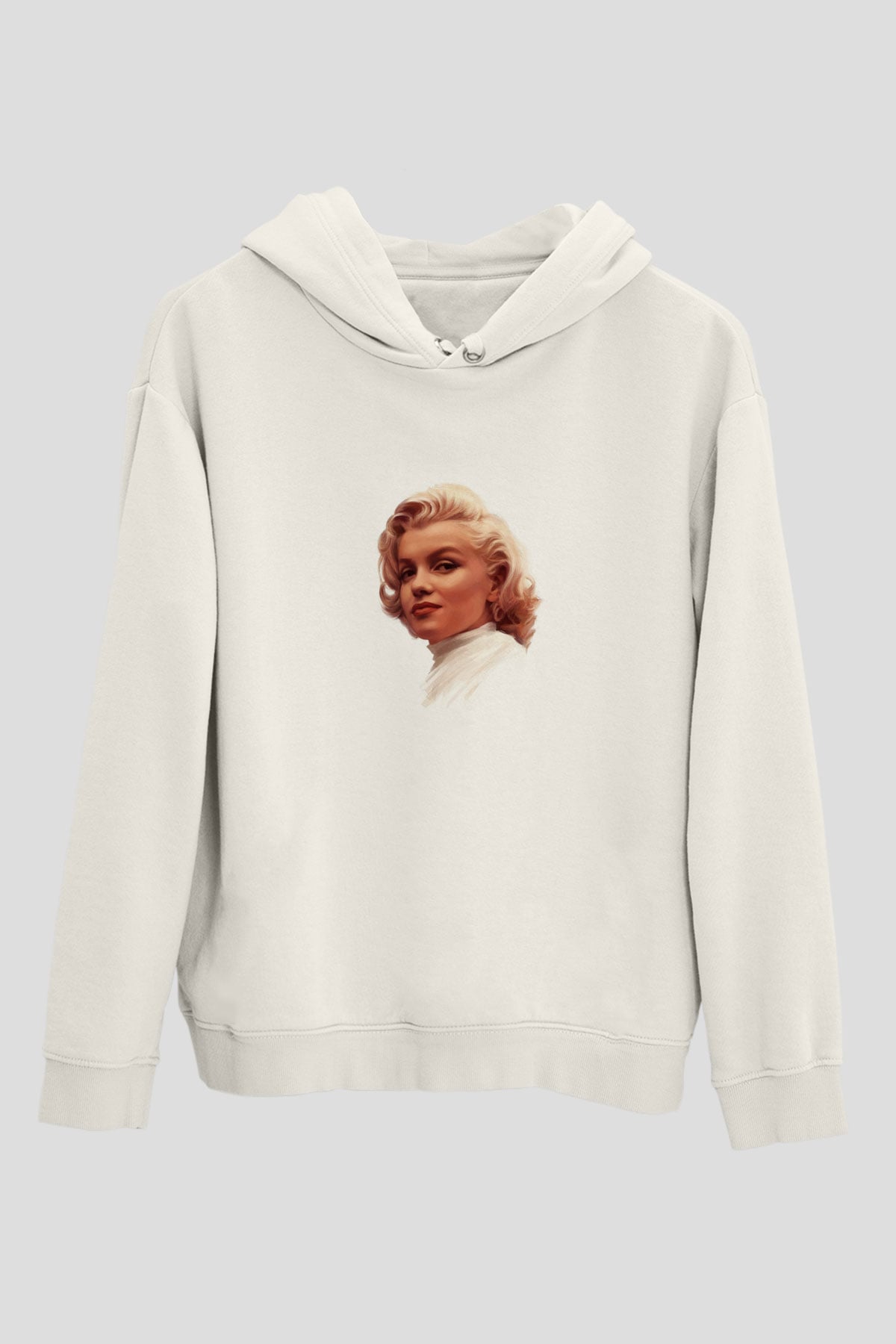 Marilyn Monroe Unisex Baskılı Beyaz Kapüşonlu Sweatshirt