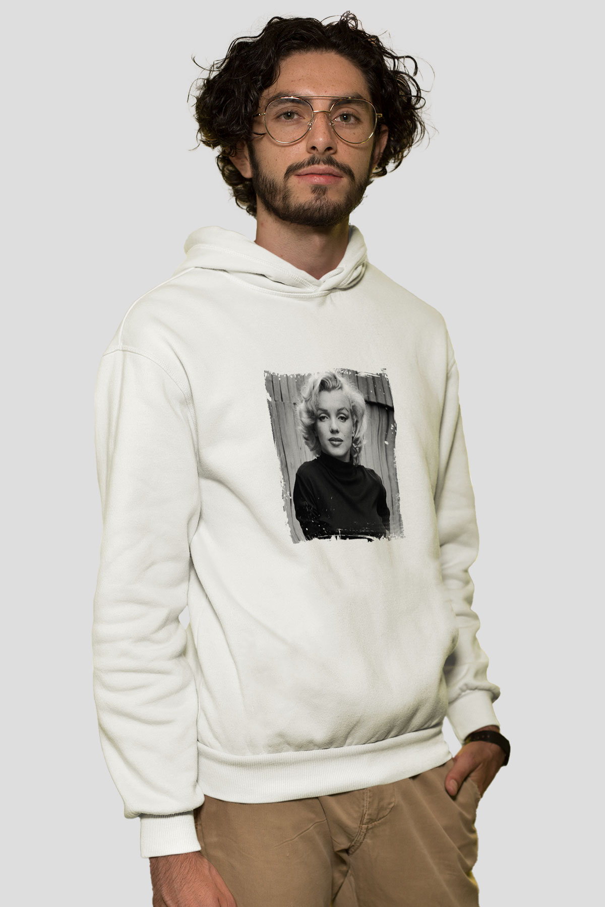 Marilyn Monroe Unisex Baskılı Beyaz Kapüşonlu Sweatshirt