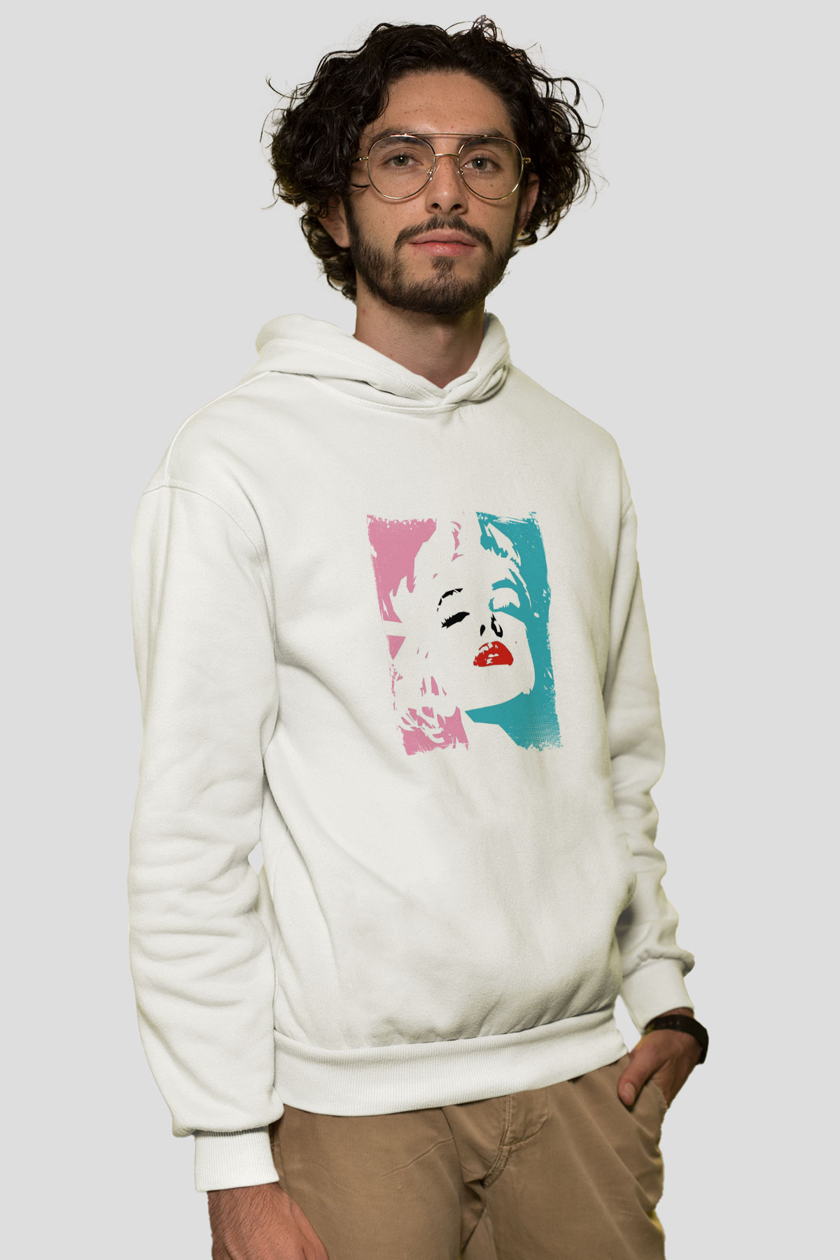 Marilyn Monroe Unisex Baskılı Beyaz Kapüşonlu Sweatshirt