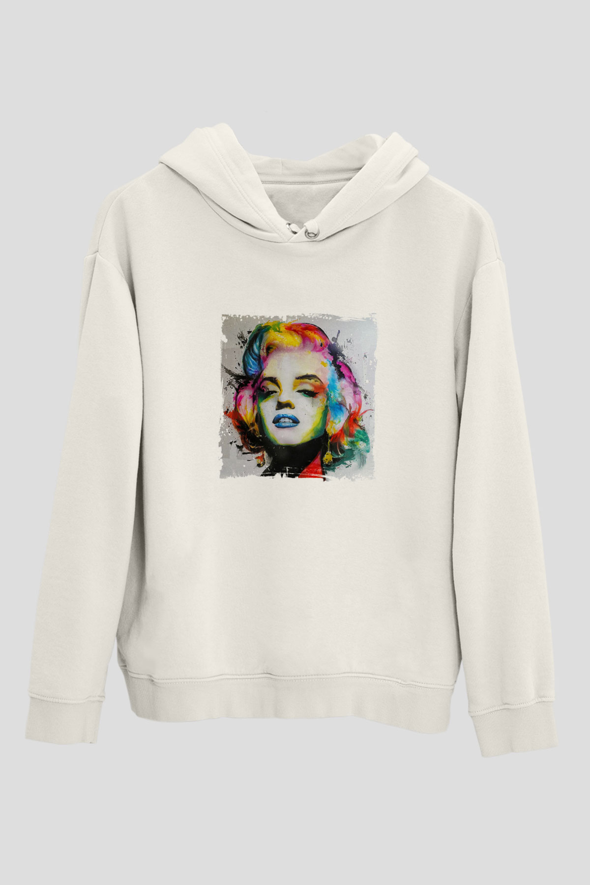 Marilyn Monroe Unisex Baskılı Beyaz Kapüşonlu Sweatshirt