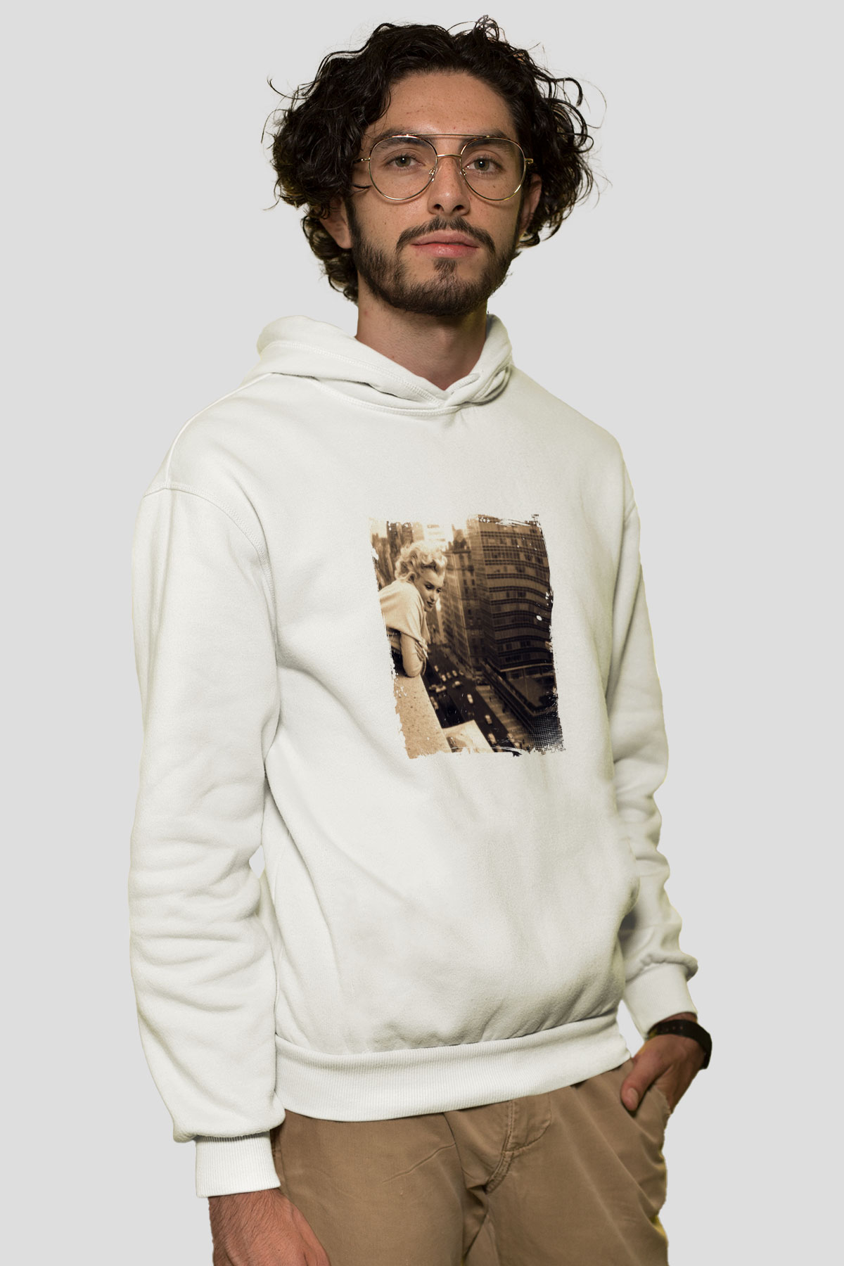 Marilyn Monroe Unisex Baskılı Beyaz Kapüşonlu Sweatshirt