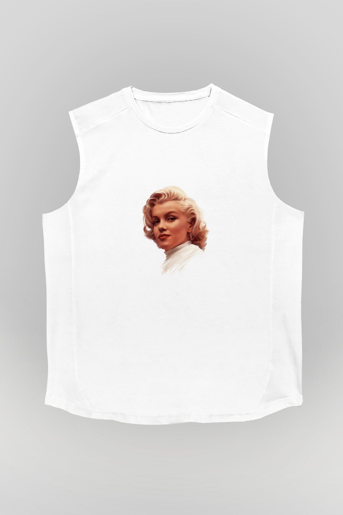 Marilyn Monroe Unisex Baskılı Beyaz Kolsuz Tişört