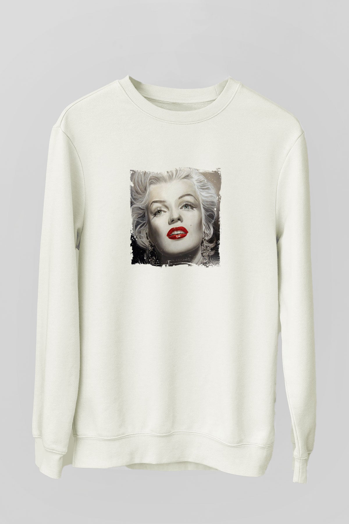 Marilyn Monroe Unisex Baskılı Beyaz Sweatshirt