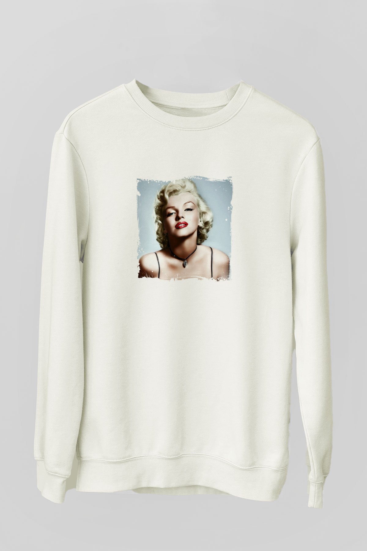 Marilyn Monroe Unisex Baskılı Beyaz Sweatshirt