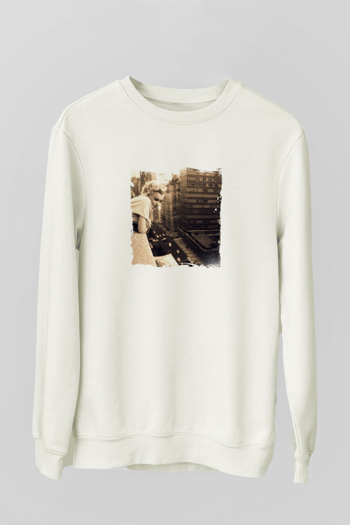 Marilyn Monroe Unisex Baskılı Beyaz Sweatshirt