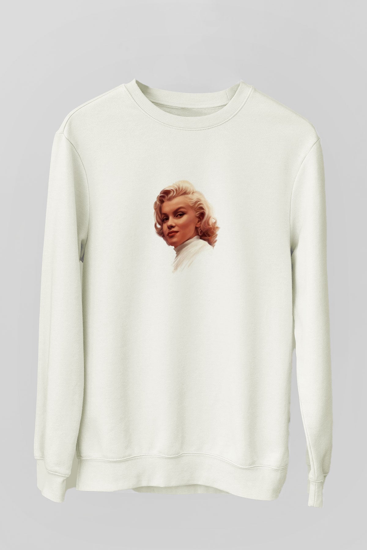 Marilyn Monroe Unisex Baskılı Beyaz Sweatshirt