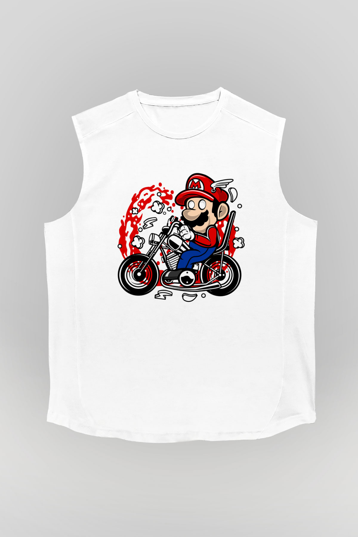 Mario Chopper Rider Beyaz Unisex Kolsuz Tişört