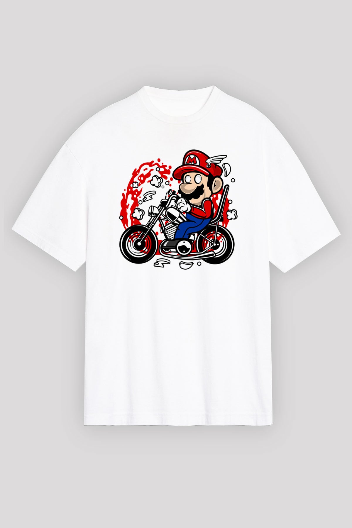 Mario Chopper Rider Beyaz Unisex Oversize Tişört