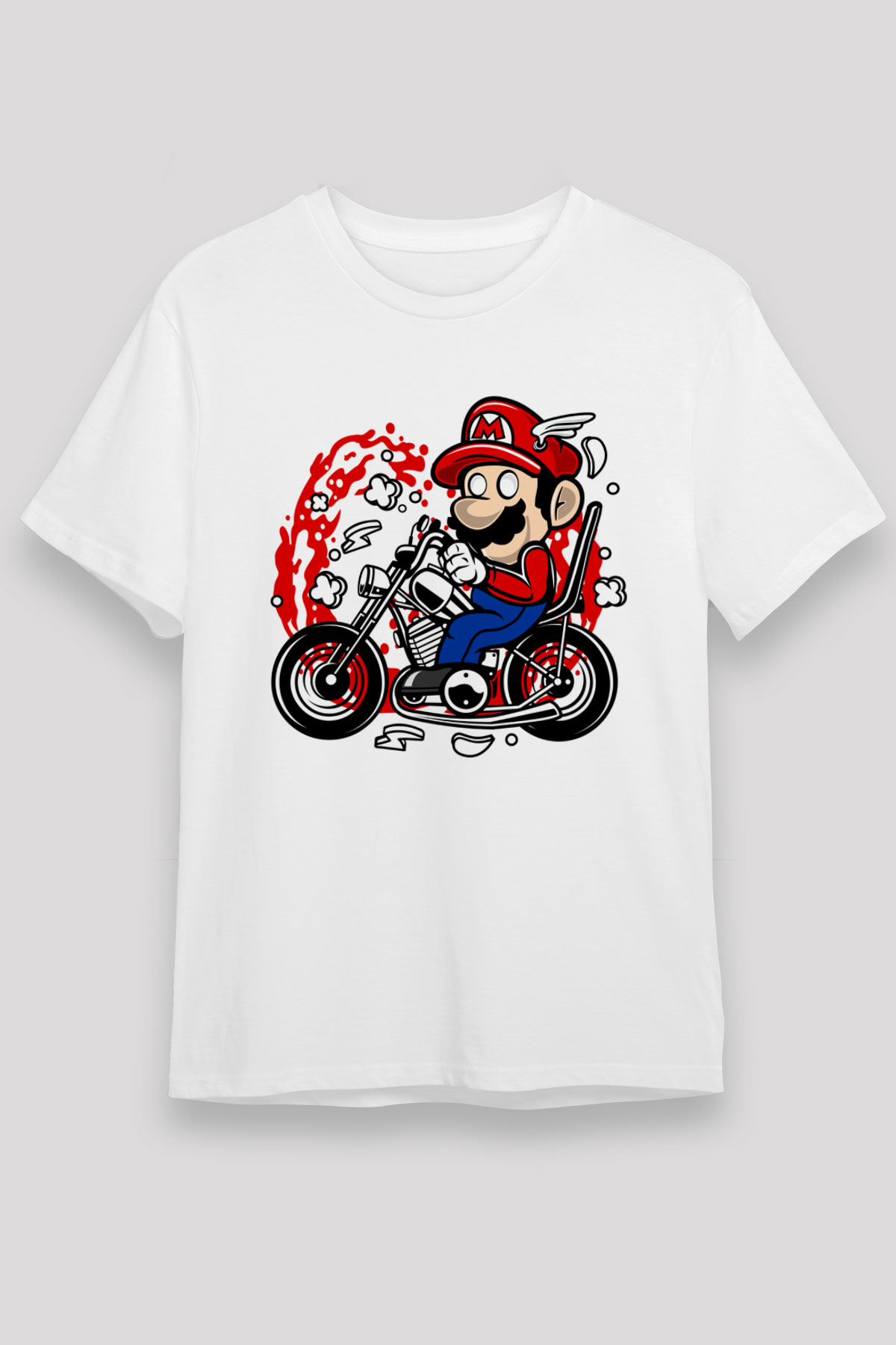 Mario Chopper Rider Beyaz Unisex Tişört
