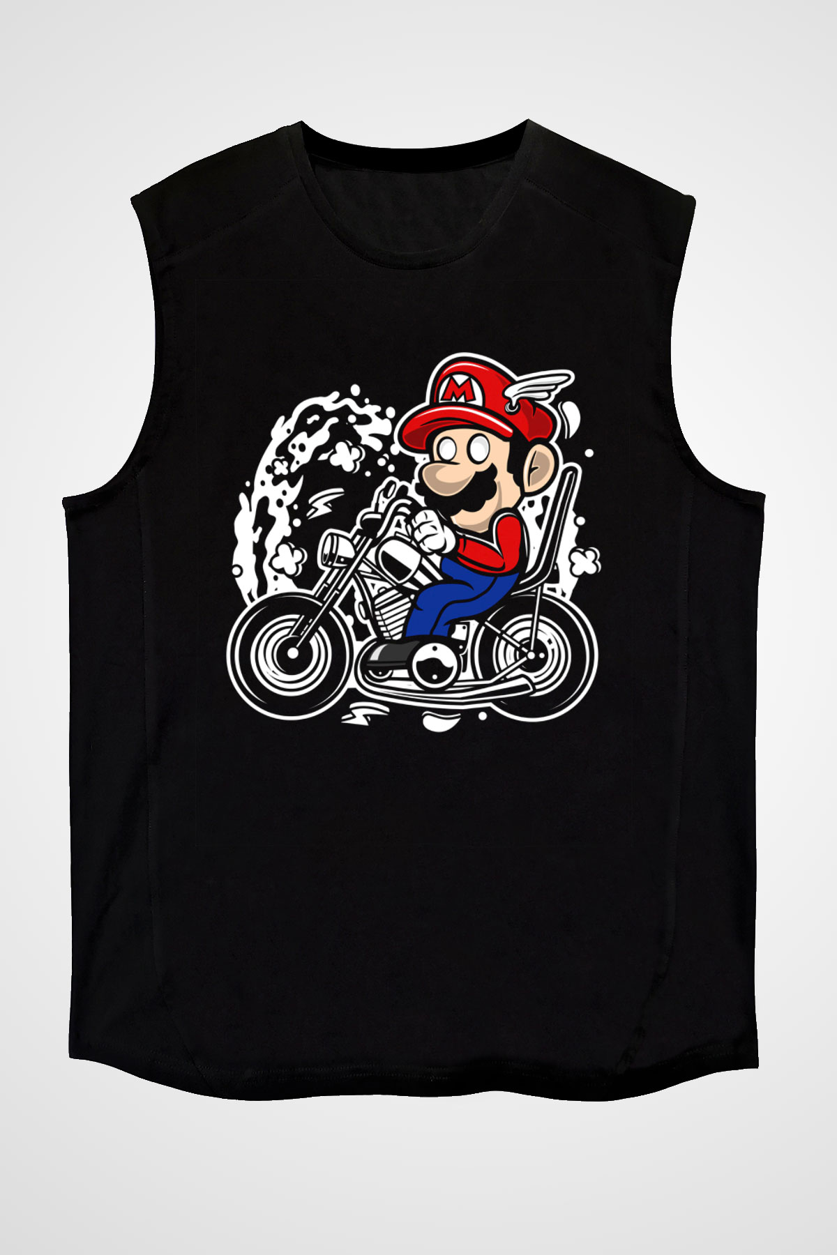 Mario Chopper Rider Siyah Unisex Kolsuz Tişört