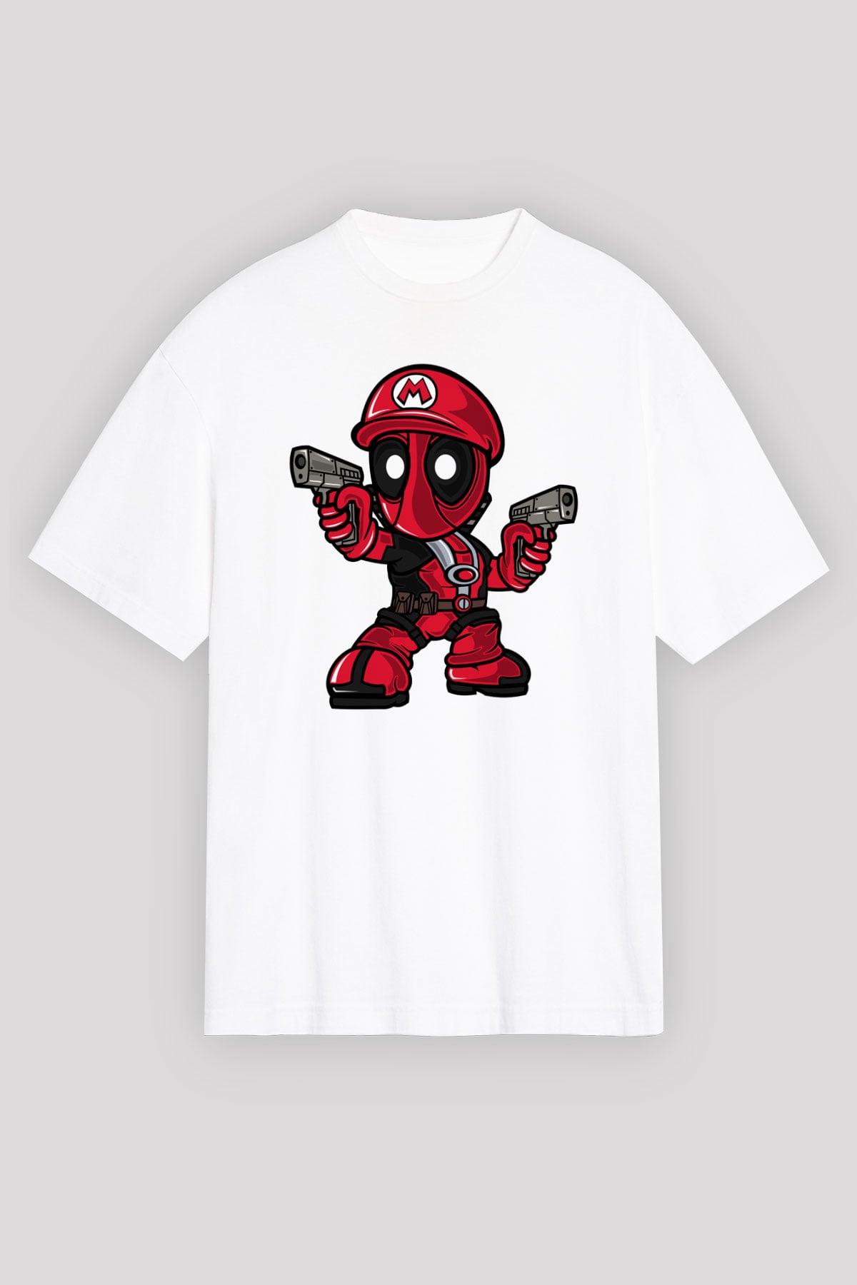 Mario Deadpool Baskılı Beyaz Unisex Oversize Tişört