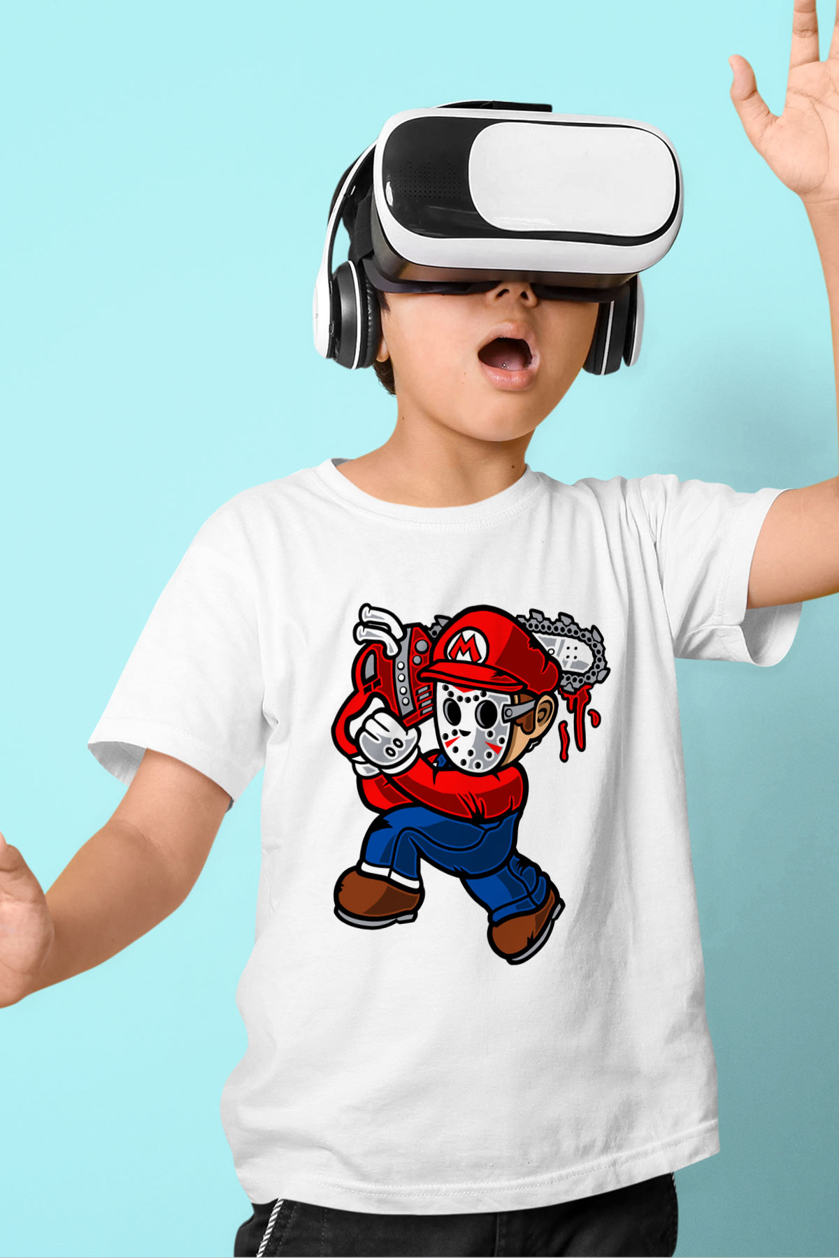 Mario Massacre Baskılı Beyaz Unisex Çocuk Tişört