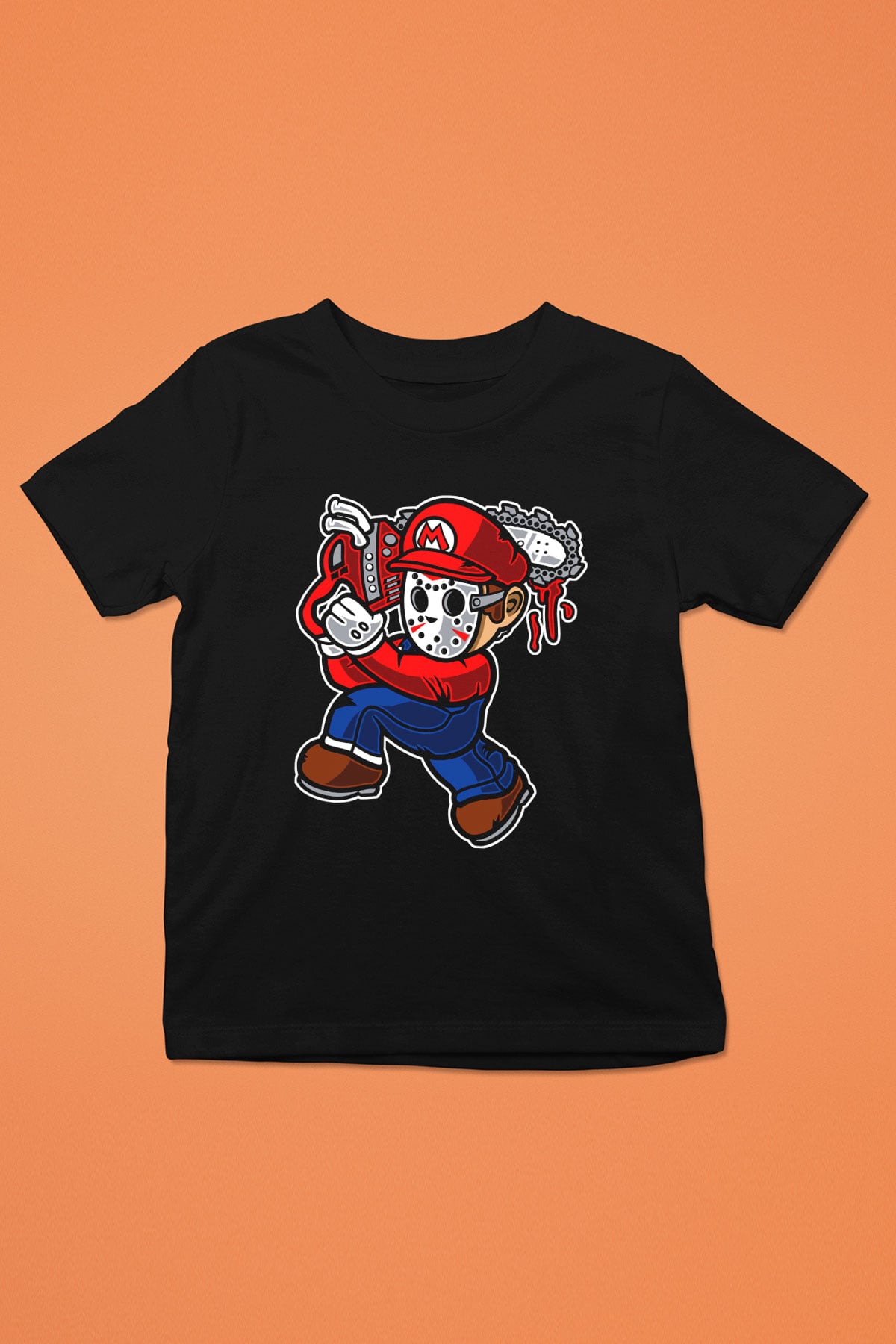 Mario Massacre Baskılı Siyah Çocuk Unisex Tişört