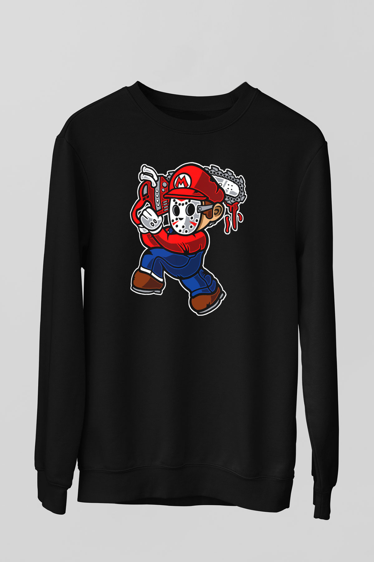 Mario Massacre Baskılı Siyah Unisex Sweatshirt