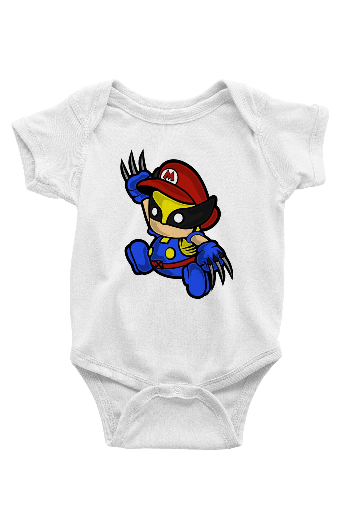 Mario Wolverine Baskılı Beyaz Unisex Bebek Body - Zıbın