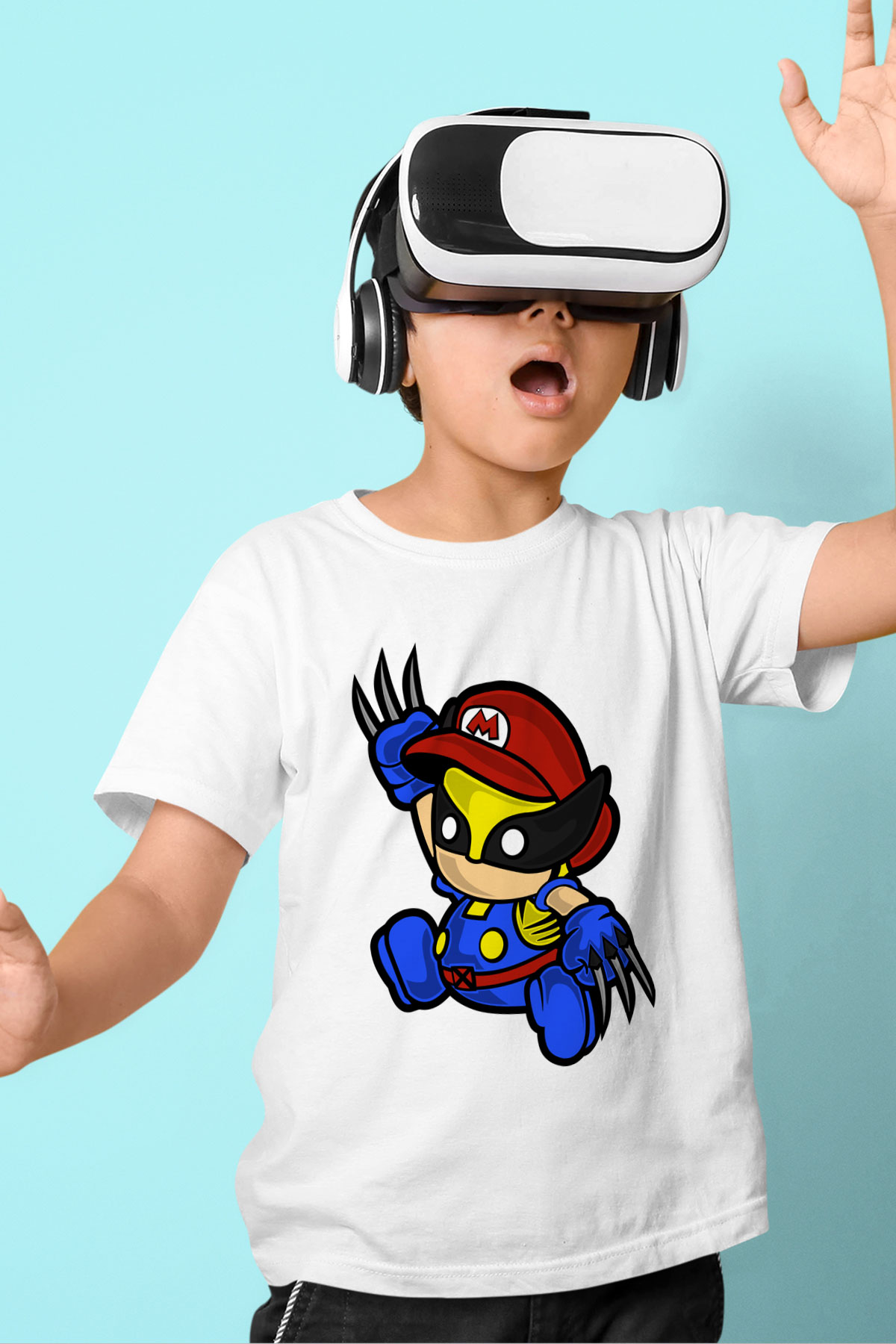 Mario Wolverine Baskılı Beyaz Unisex Çocuk Tişört