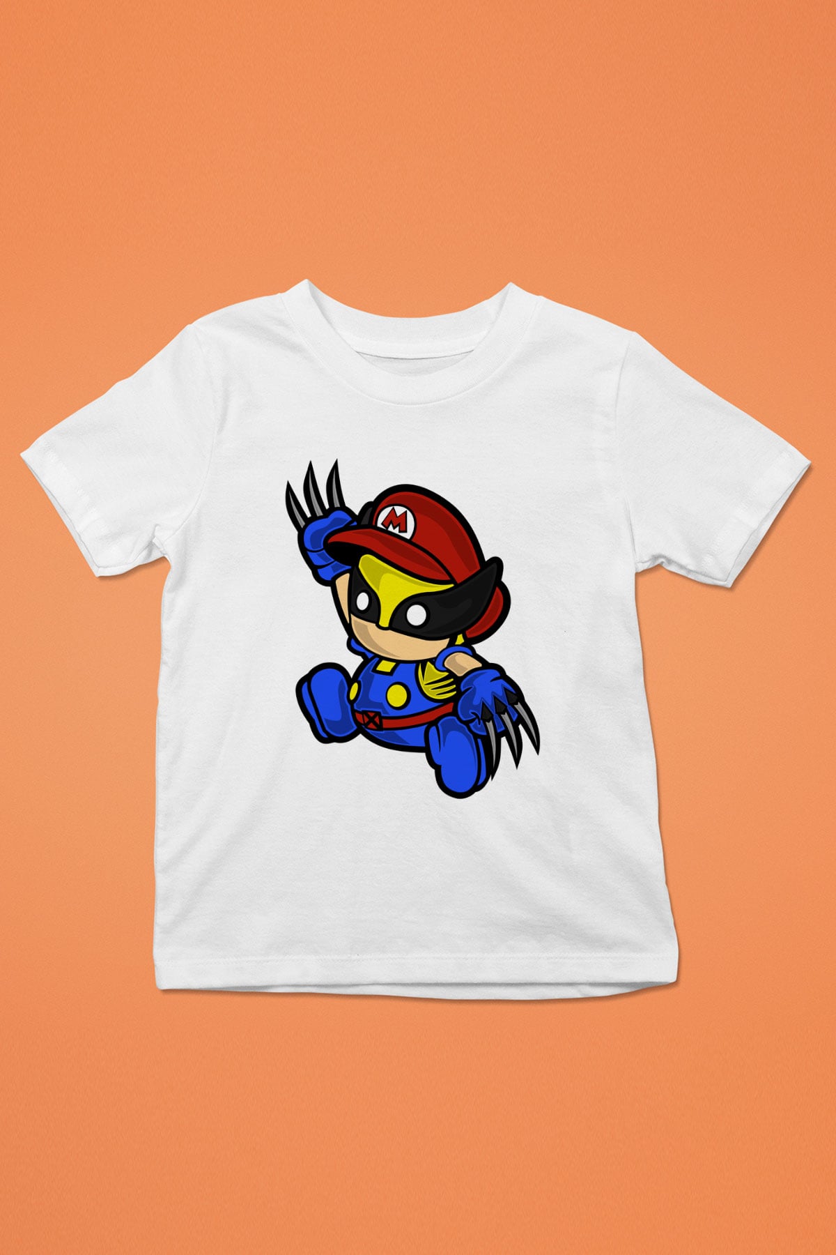 Mario Wolverine Baskılı Beyaz Unisex Çocuk Tişört