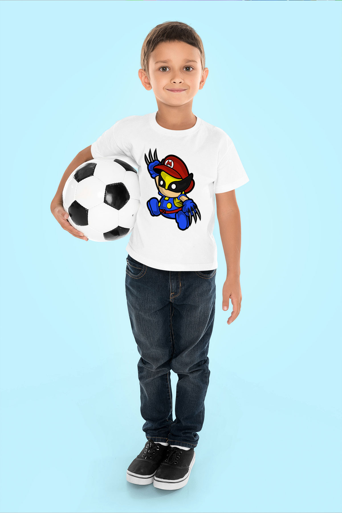 Mario Wolverine Baskılı Beyaz Unisex Çocuk Tişört