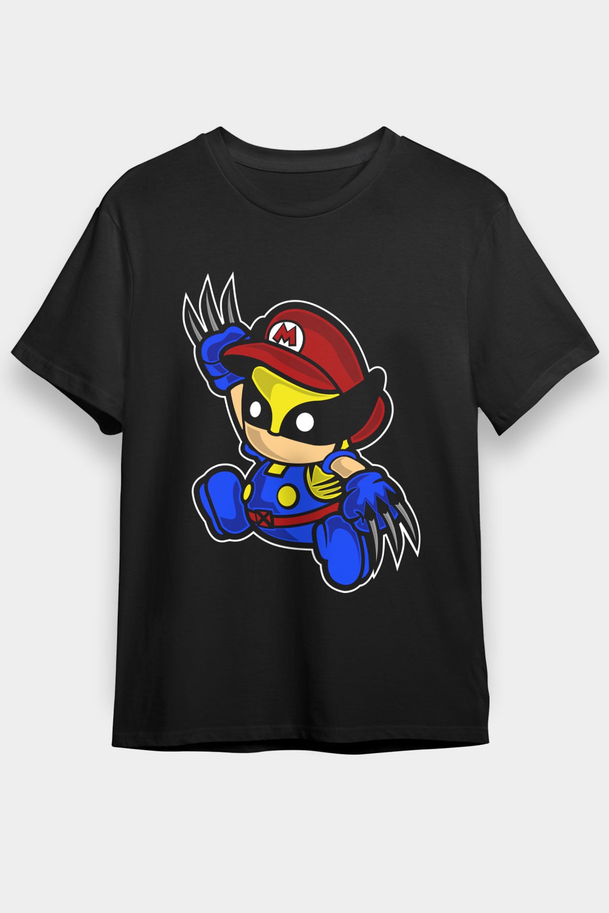 Mario Wolverine Baskılı Siyah Unisex Tişört