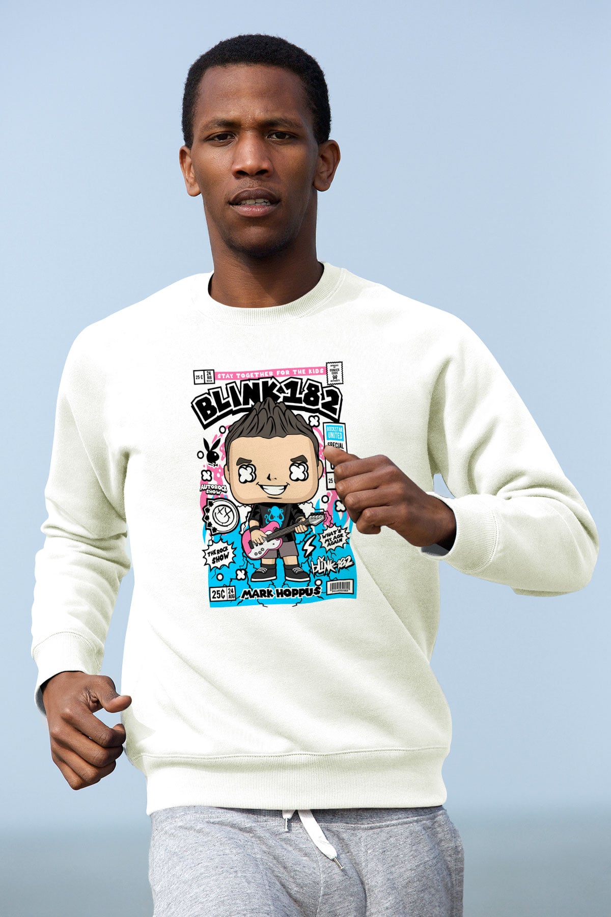Mark Hoppus Blink 182 Baskılı Unisex Beyaz Sweatshirt