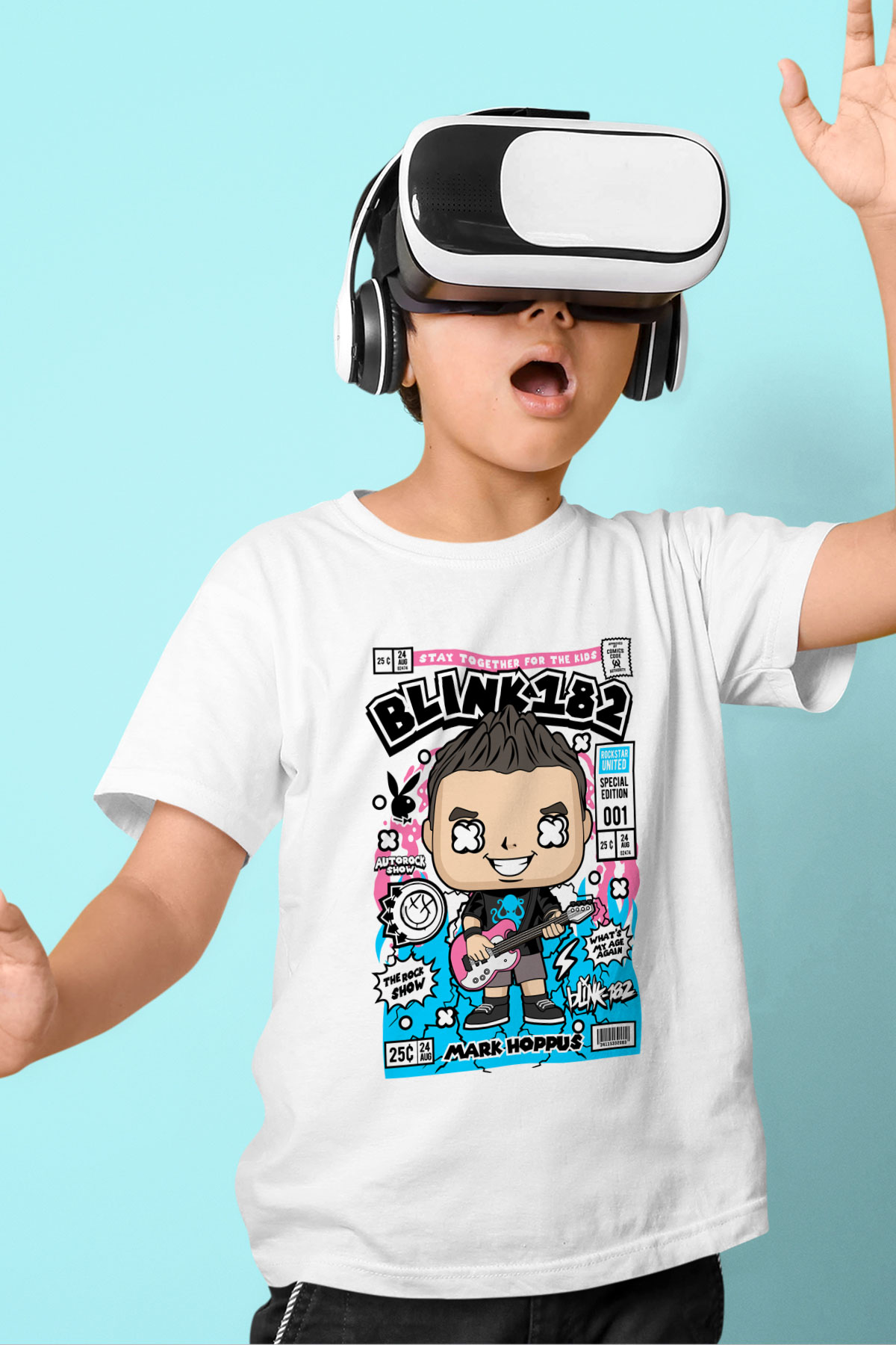 Mark Hoppus Blink 182 Baskılı Unisex Beyaz Çocuk Tişört