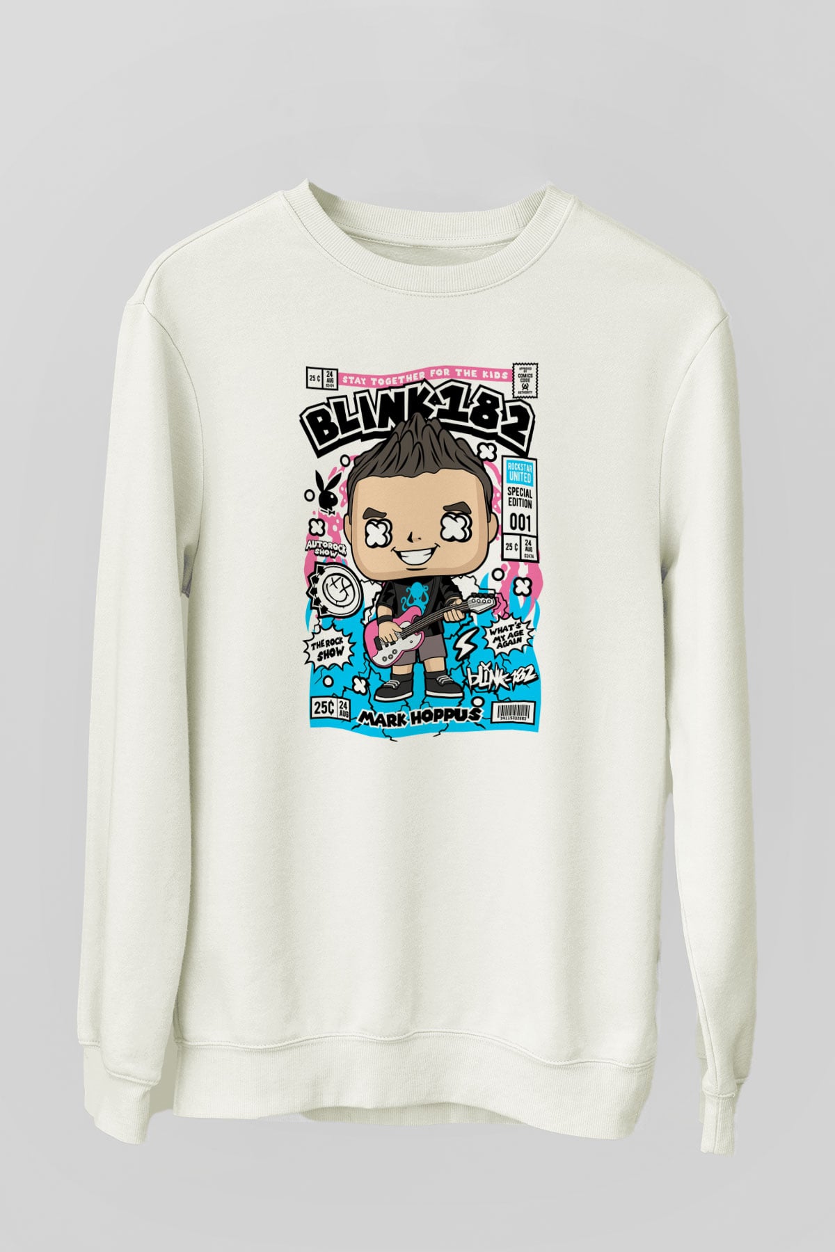 Mark Hoppus Blink 182 Baskılı Unisex Beyaz Sweatshirt