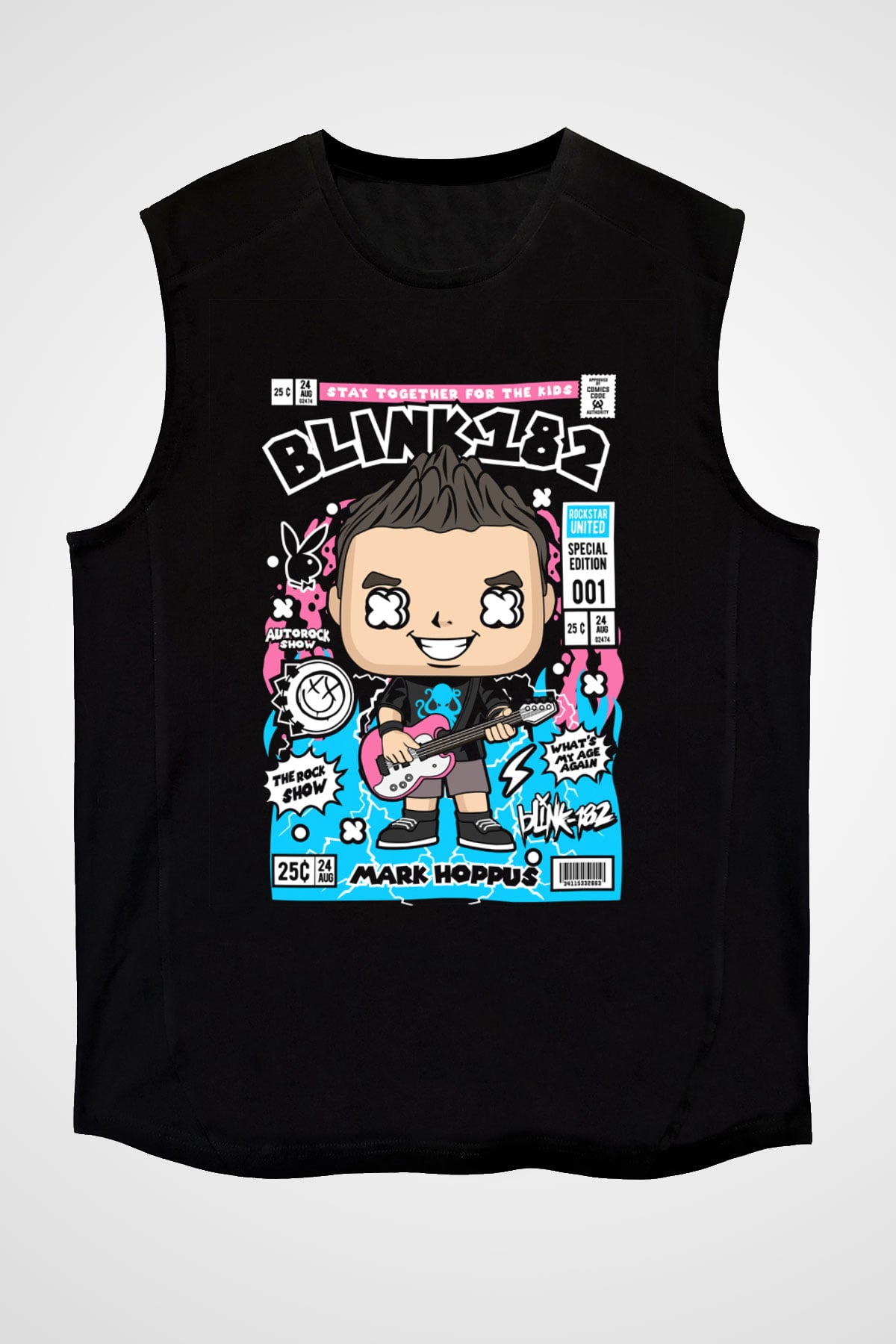 Mark Hoppus Blink 182 Baskılı Unisex Siyah Kolsuz Tişört