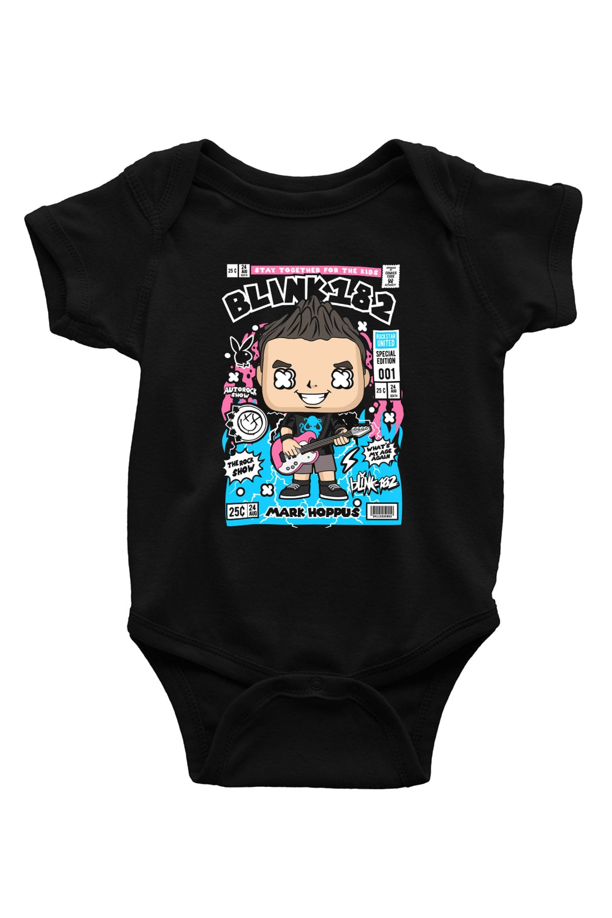 Mark Hoppus Blink 182 Baskılı Unisex Siyah Bebek Body - Zıbın