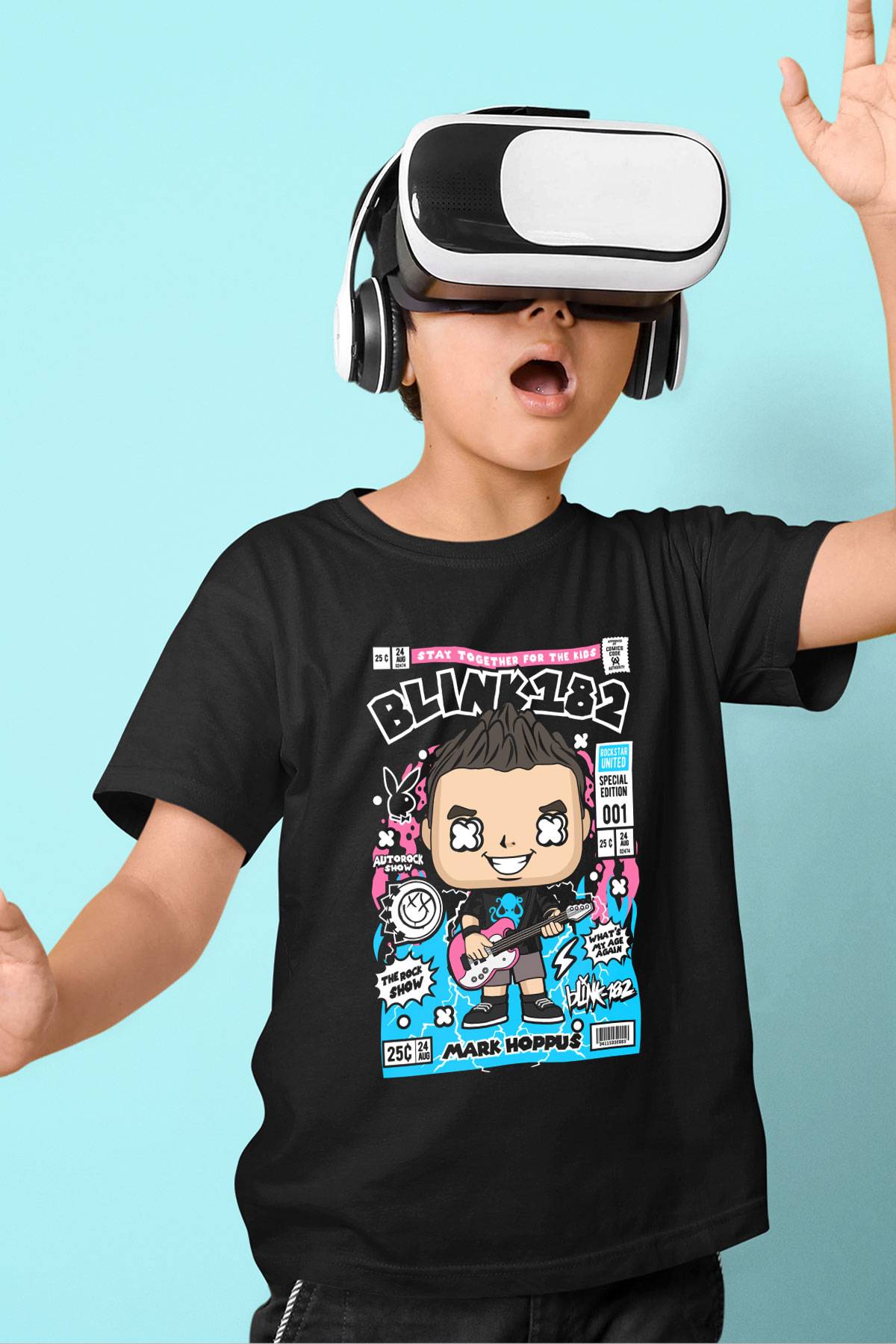 Mark Hoppus Blink 182 Baskılı Unisex Siyah Çocuk Tişört