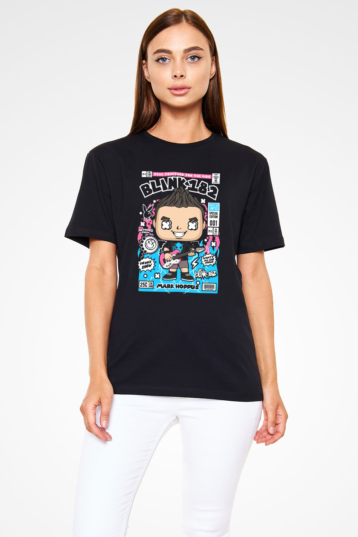 Mark Hoppus Blink 182 Baskılı Unisex Siyah Tişört