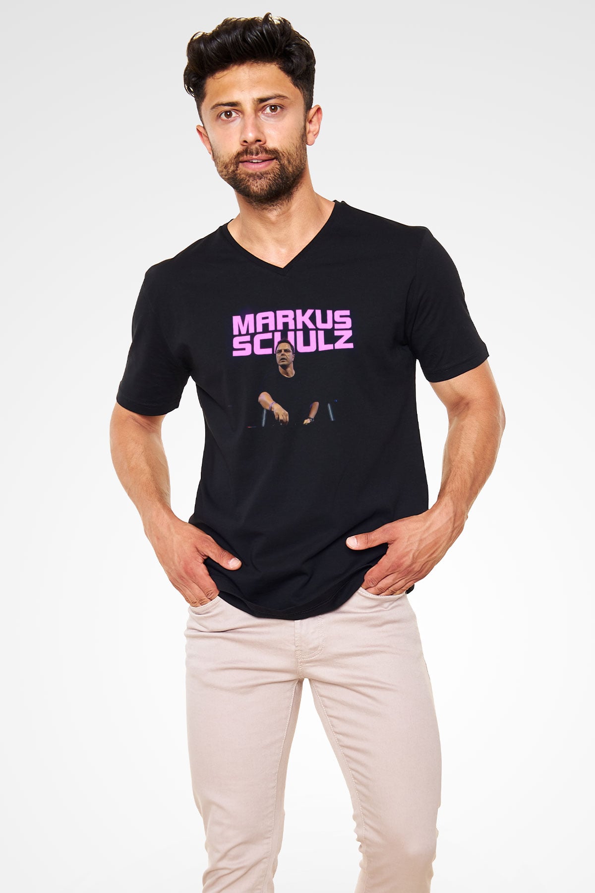 Markus Schulz Siyah Unisex V Yaka Tişört