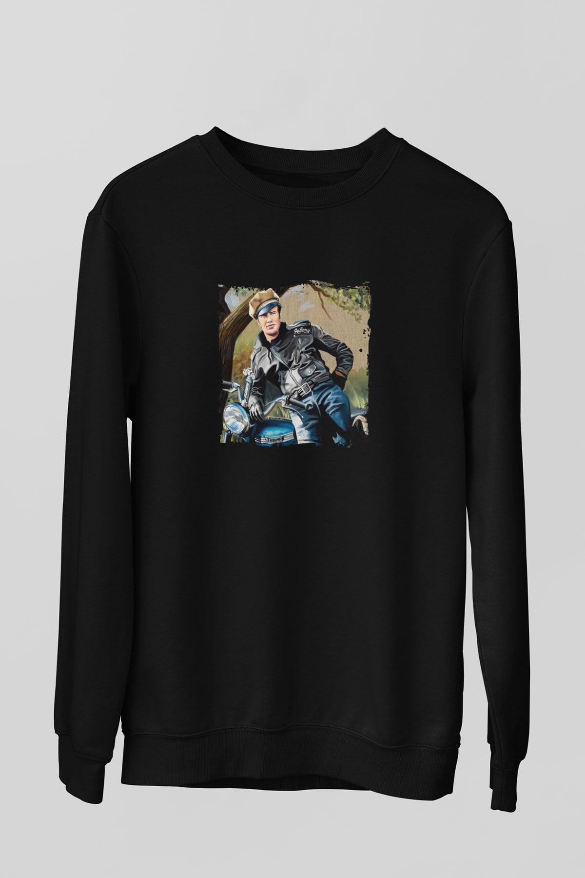 Marlon Brando Baskılı Unisex Siyah Sweatshirt