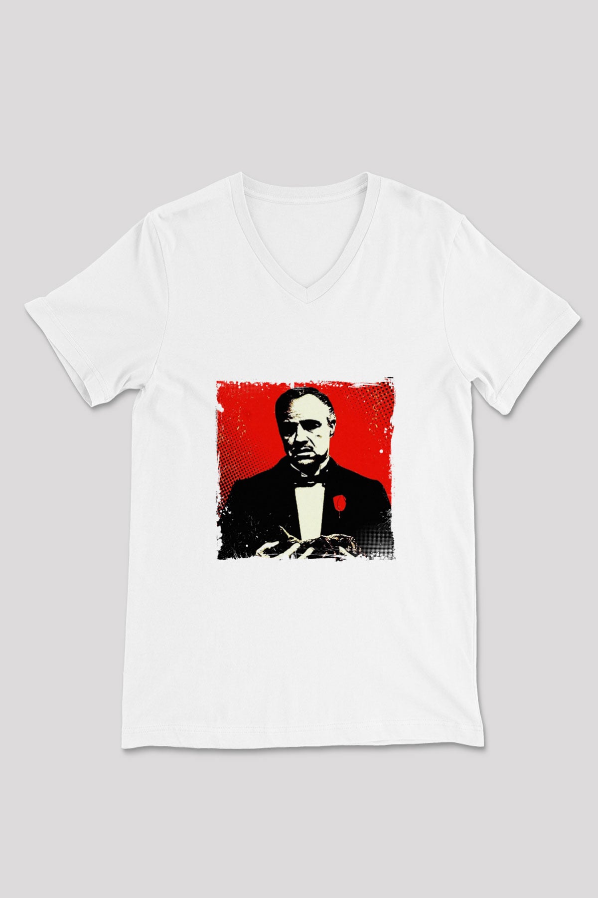 Marlon Brando Baskılı V Yaka Unisex Beyaz Tişört