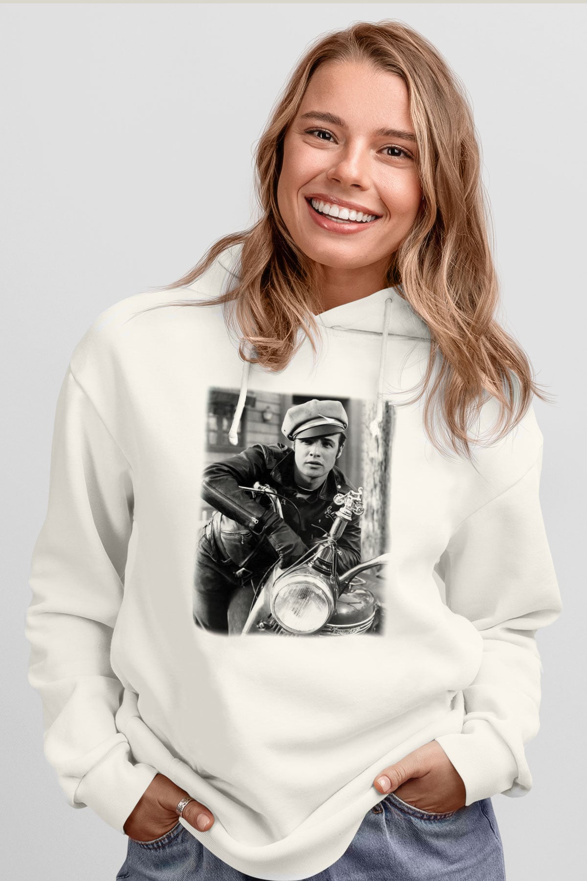 Marlon Brando Beyaz Unisex Kapşonlu Sweatshirt