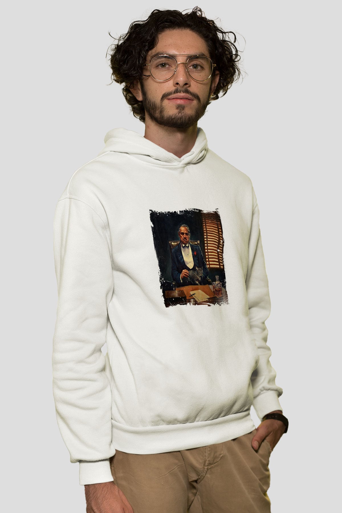 Marlon Brando Unisex Baskılı Beyaz Kapüşonlu Sweatshirt