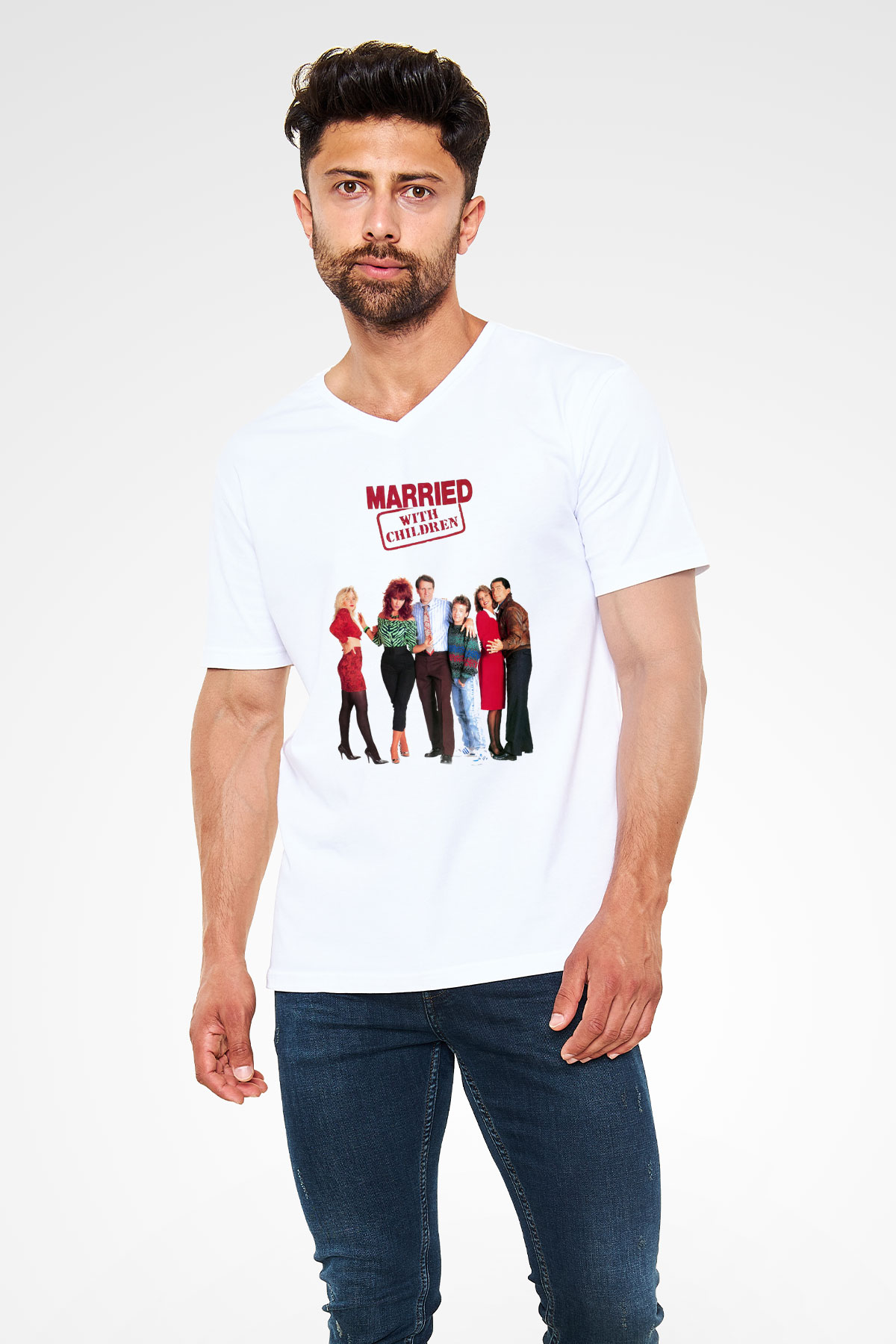 Married with Children Beyaz Unisex V Yaka Tişört T-Shirt