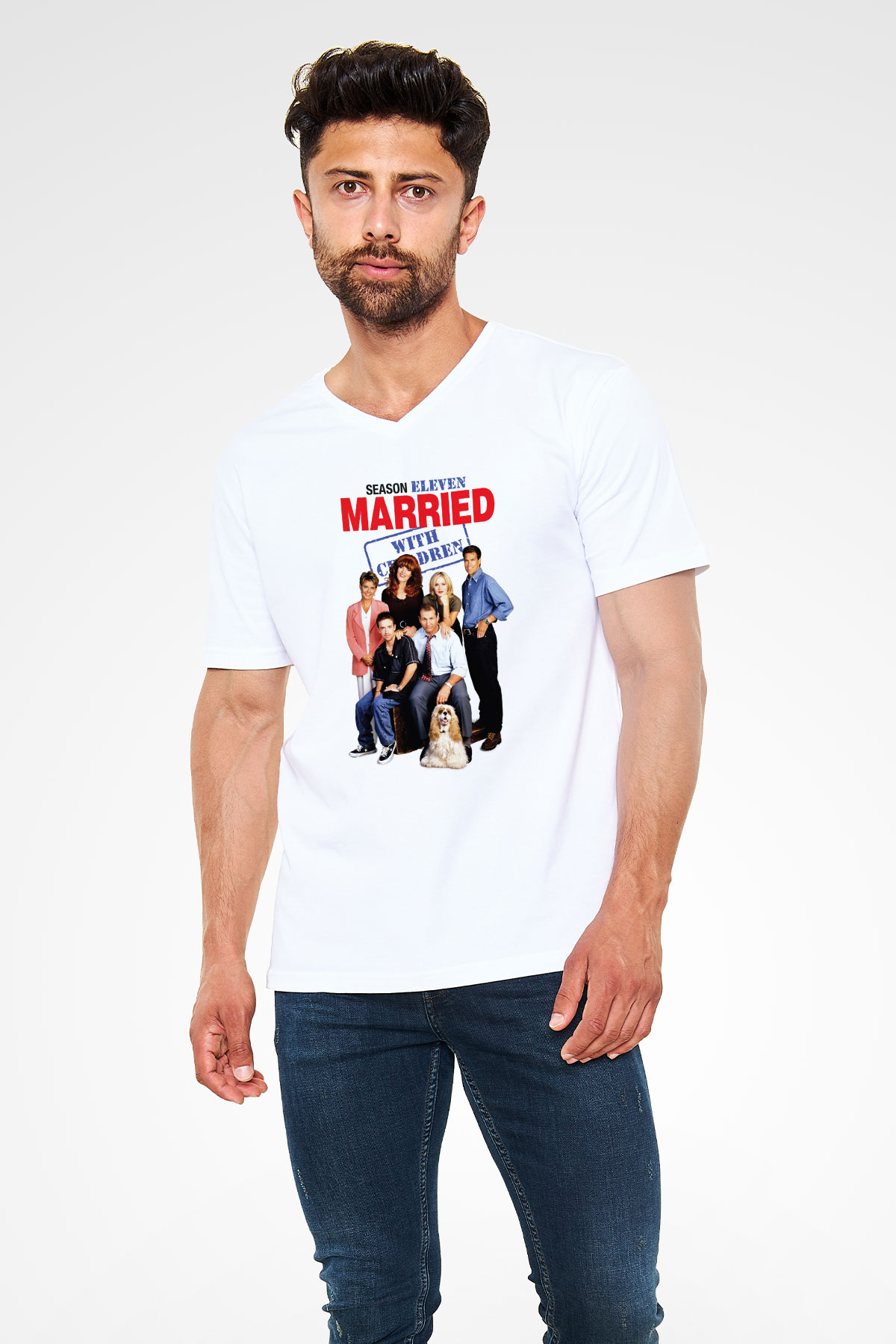 Married with Children Beyaz Unisex V Yaka Tişört