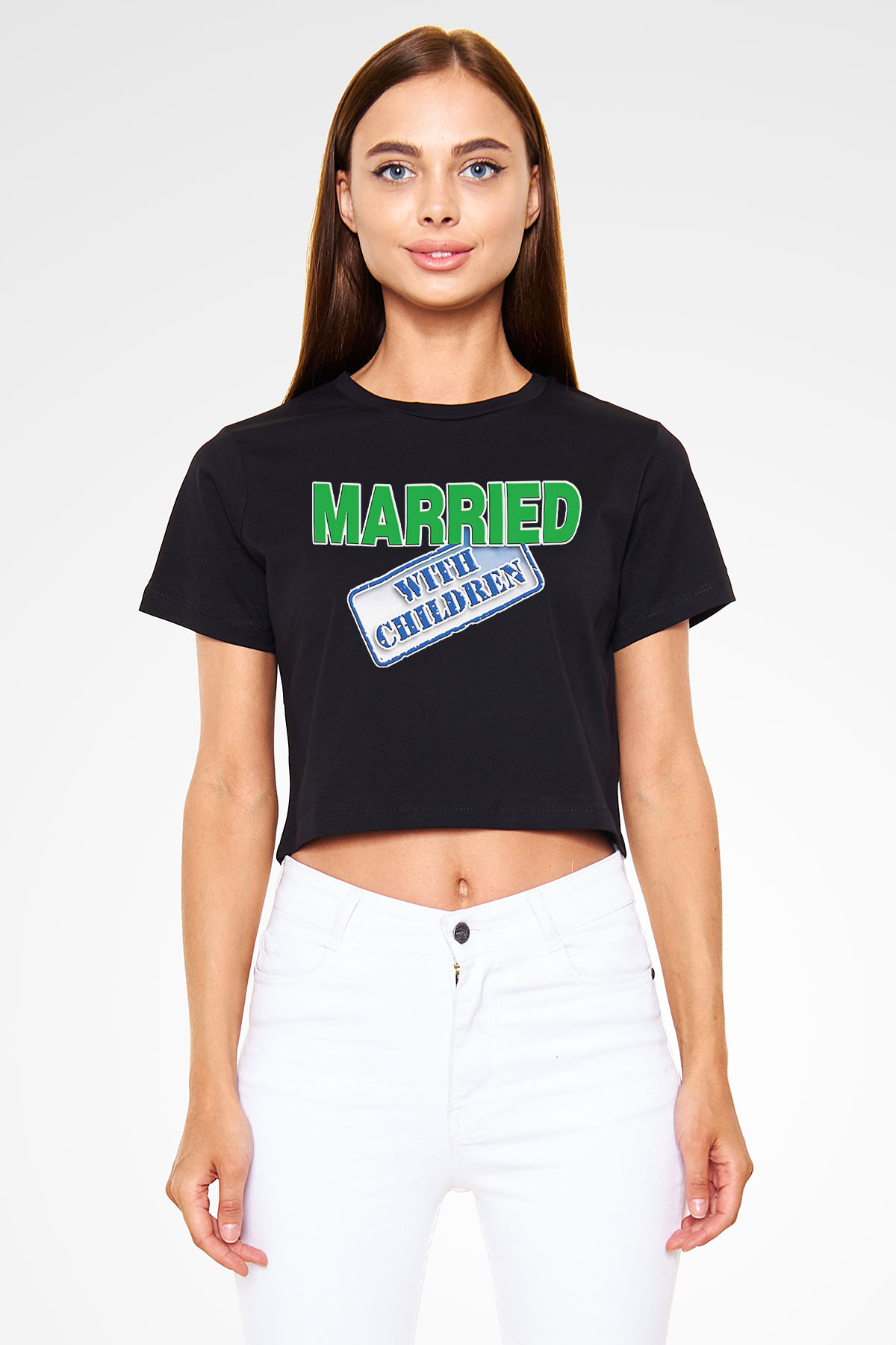 Married with Children Siyah Crop Top Tişört