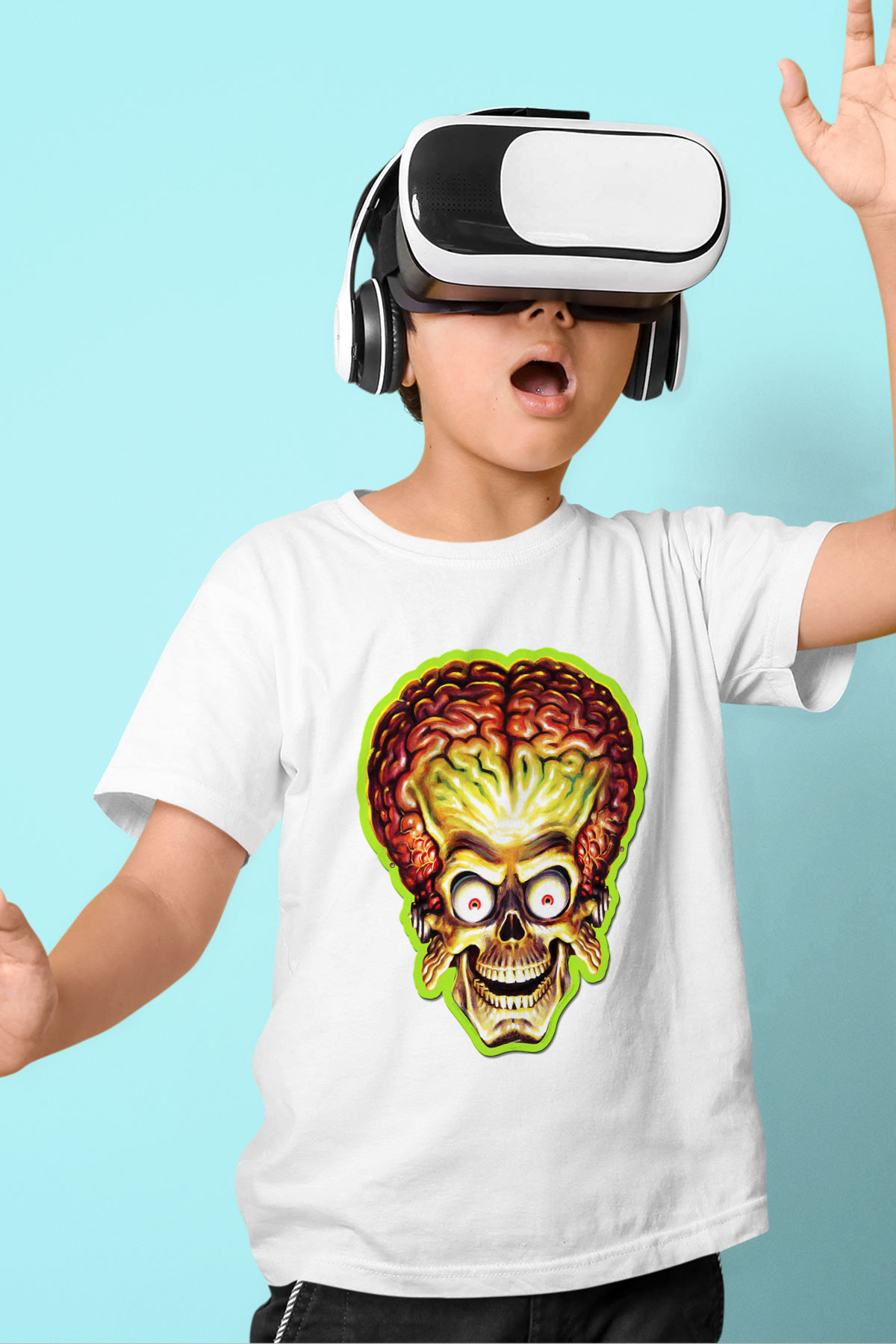 Mars Attacks Baskılı Beyaz Unisex Çocuk Tişört