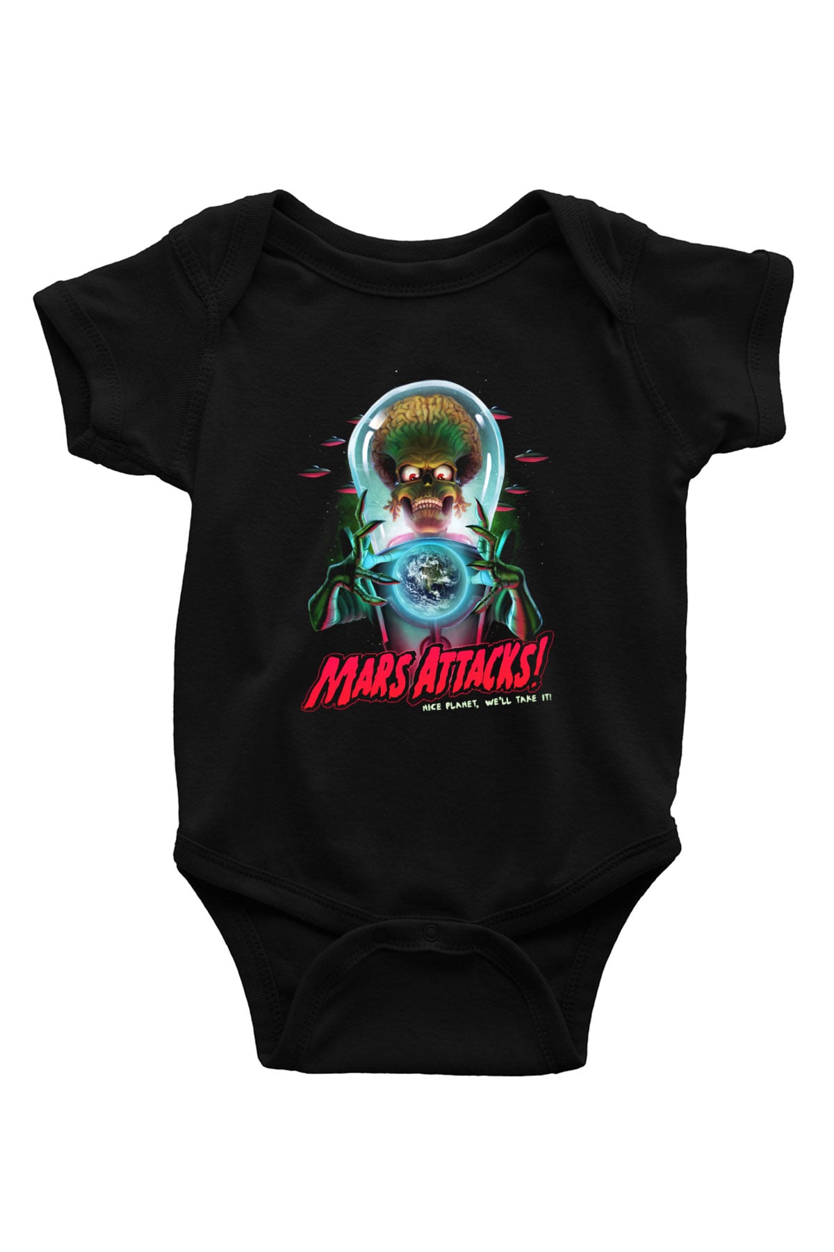 Mars Attacks Baskılı Siyah Bebek Body - Zıbın