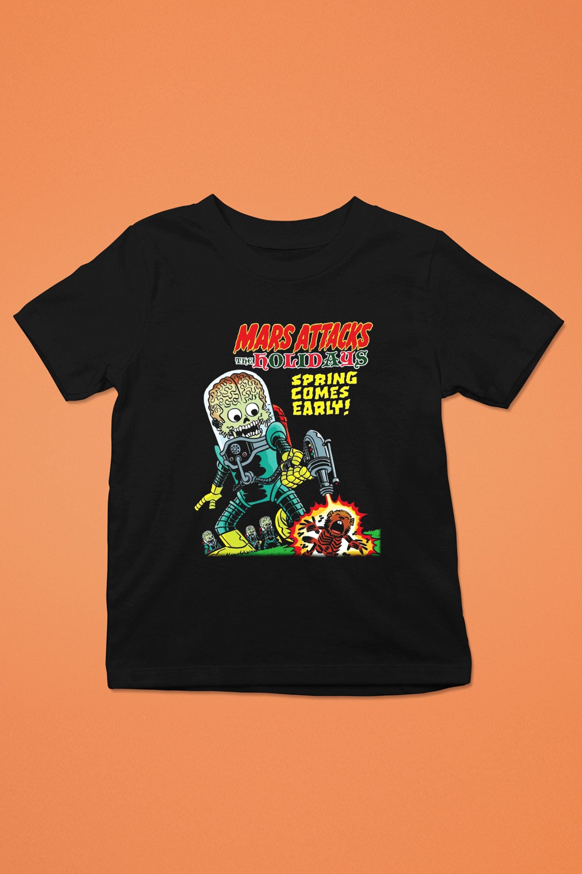 Mars Attacks Baskılı Siyah Unisex Çocuk Tişört