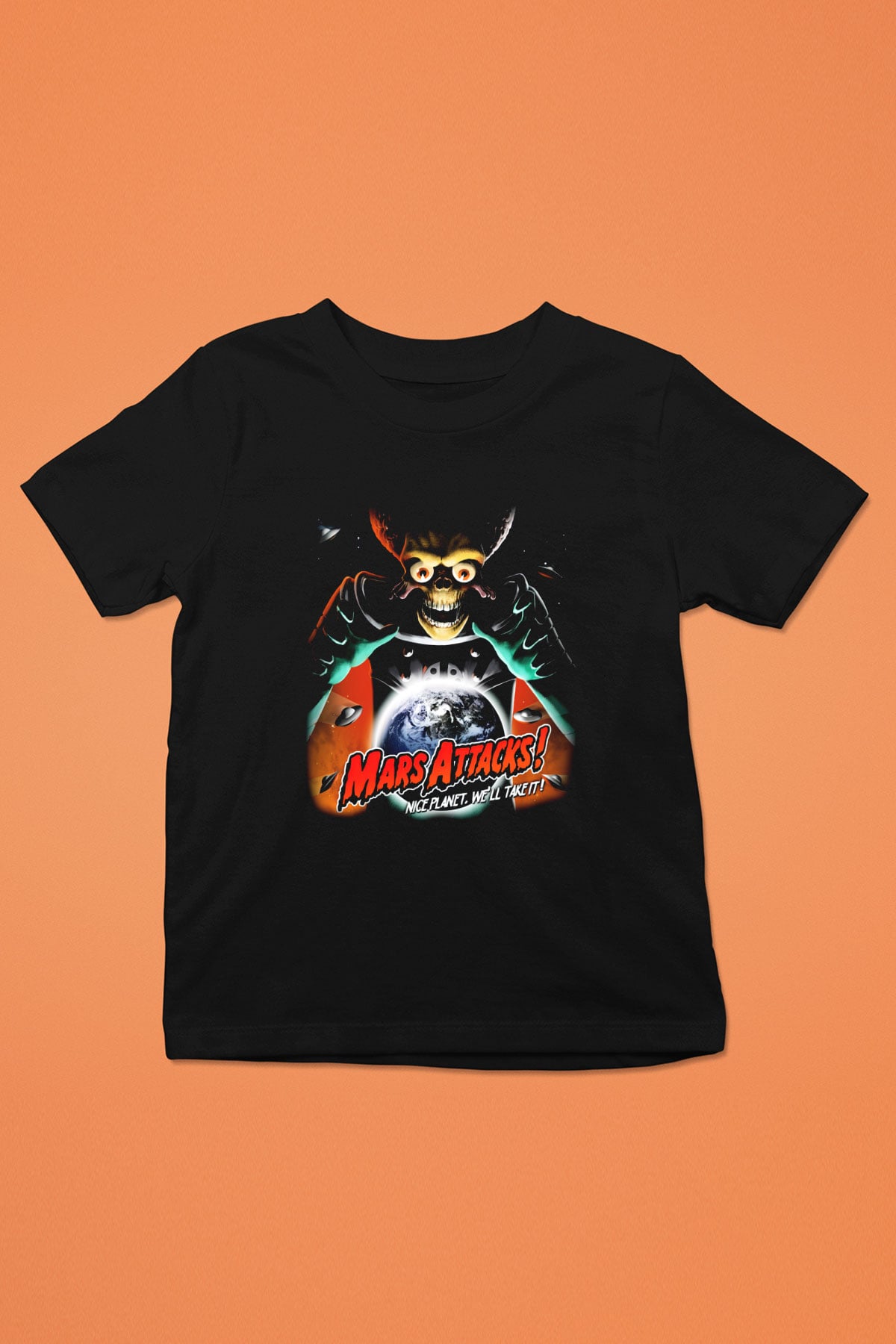 Mars Attacks Baskılı Siyah Unisex Çocuk Tişört