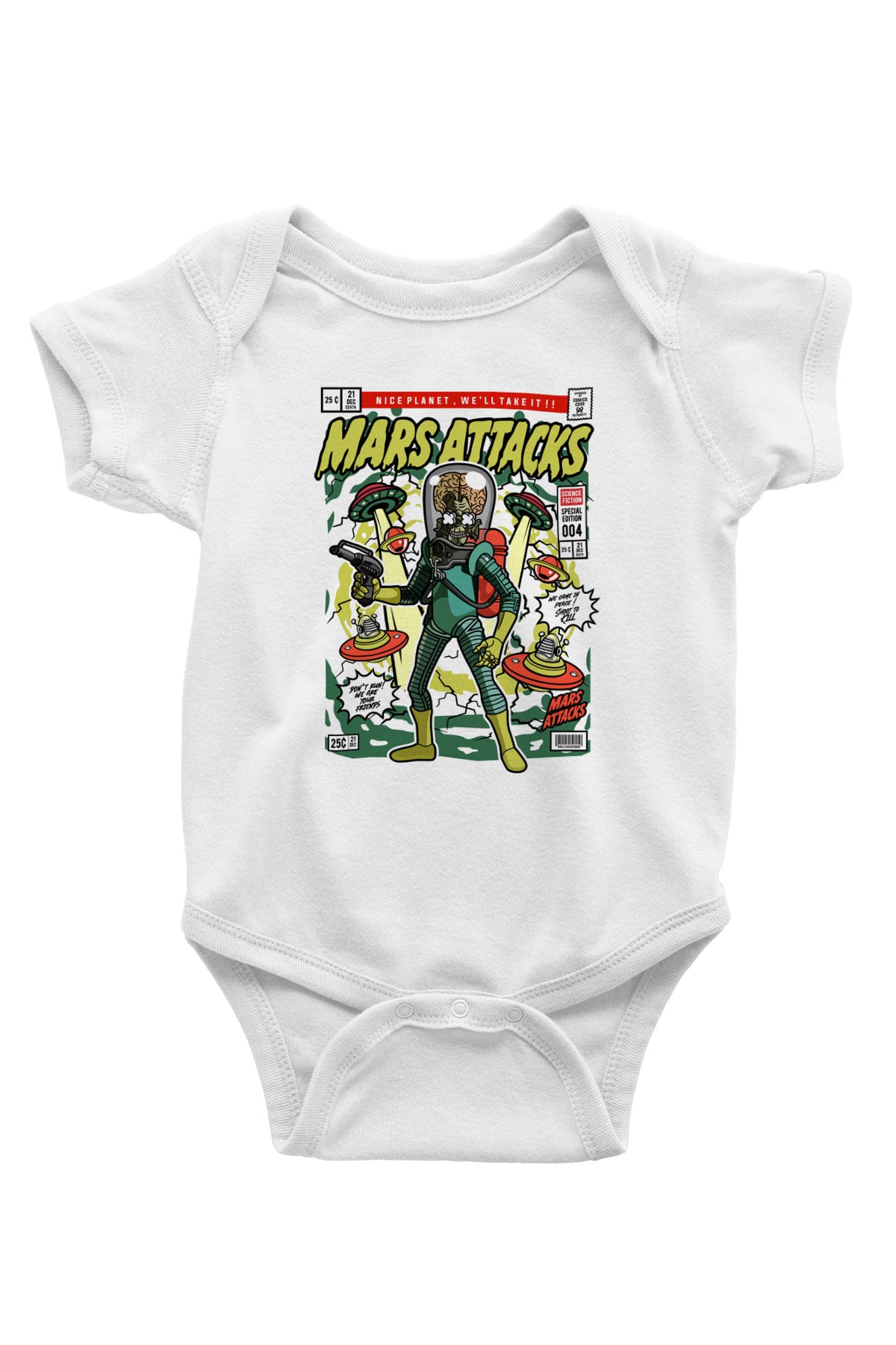 Mars Attacks Baskılı Unisex Beyaz Bebek Body - Zıbın
