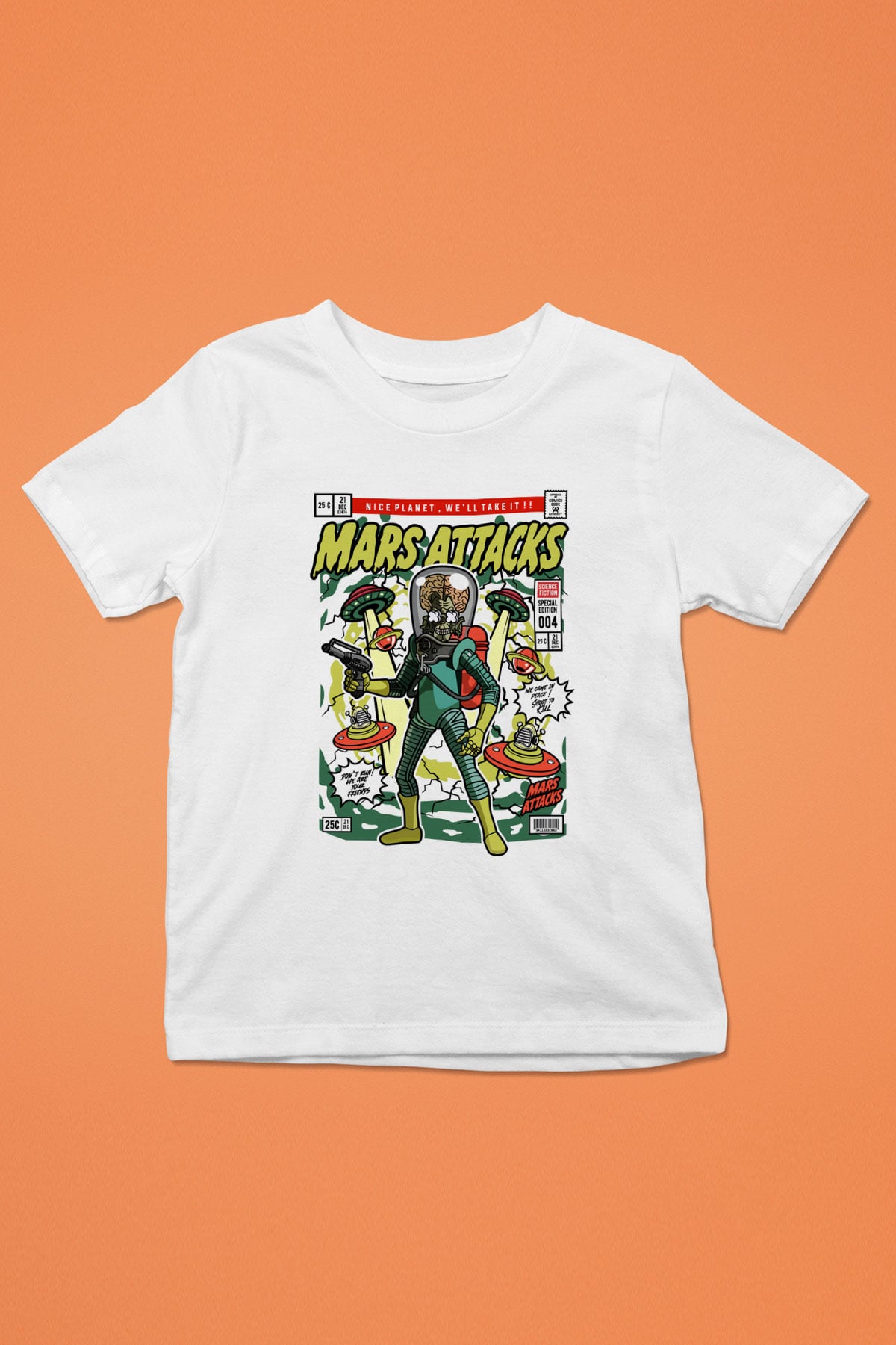Mars Attacks Baskılı Unisex Beyaz Çocuk Tişört