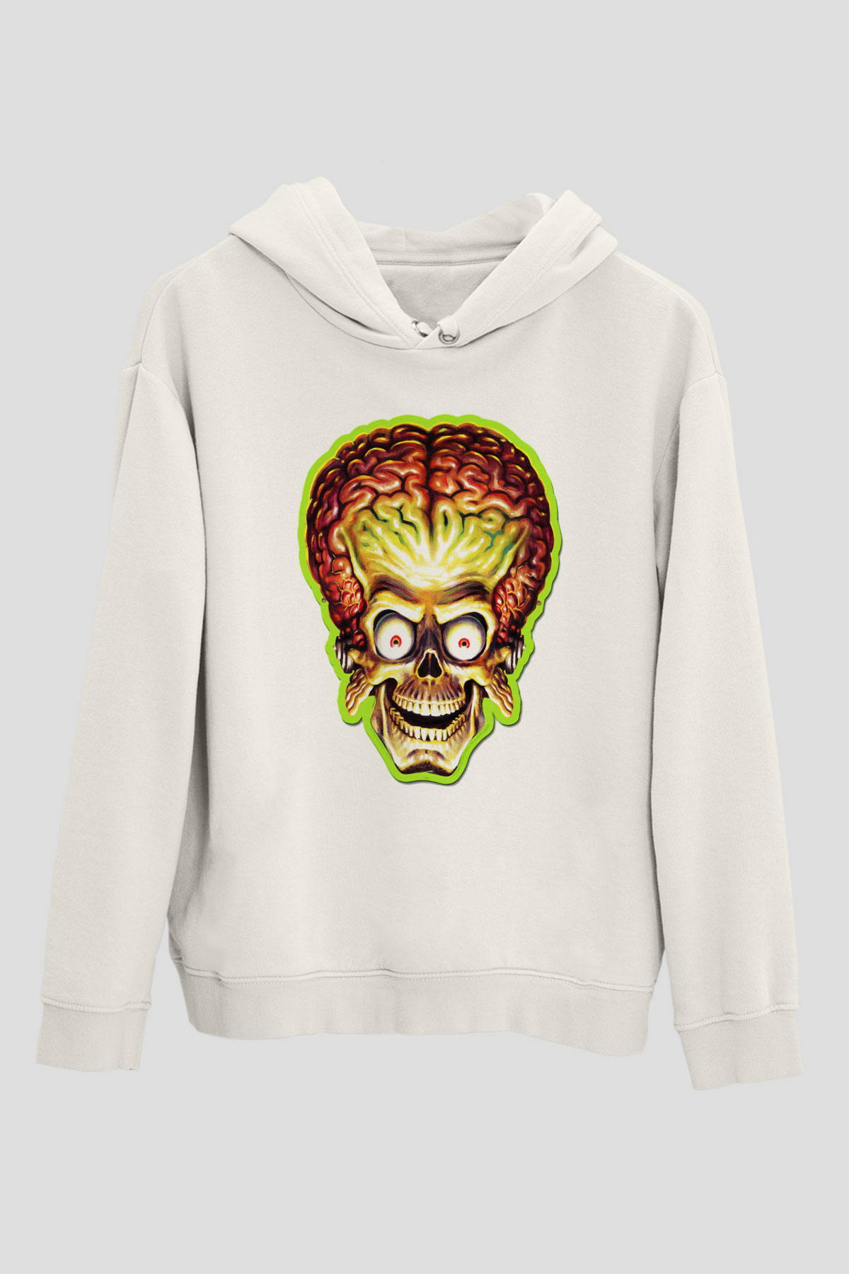 Mars Attacks Beyaz Unisex Kapşonlu Sweatshirt