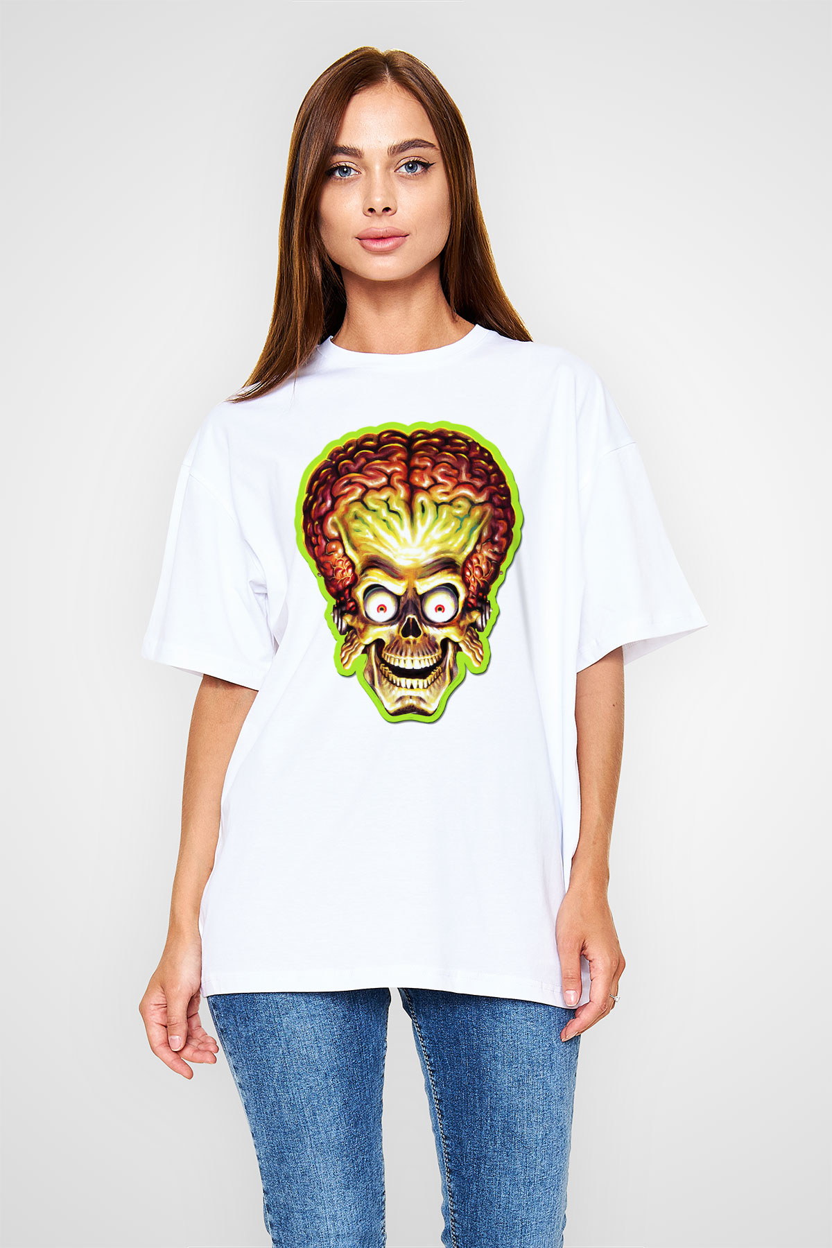 Mars Attacks Beyaz Unisex Oversize Tişört