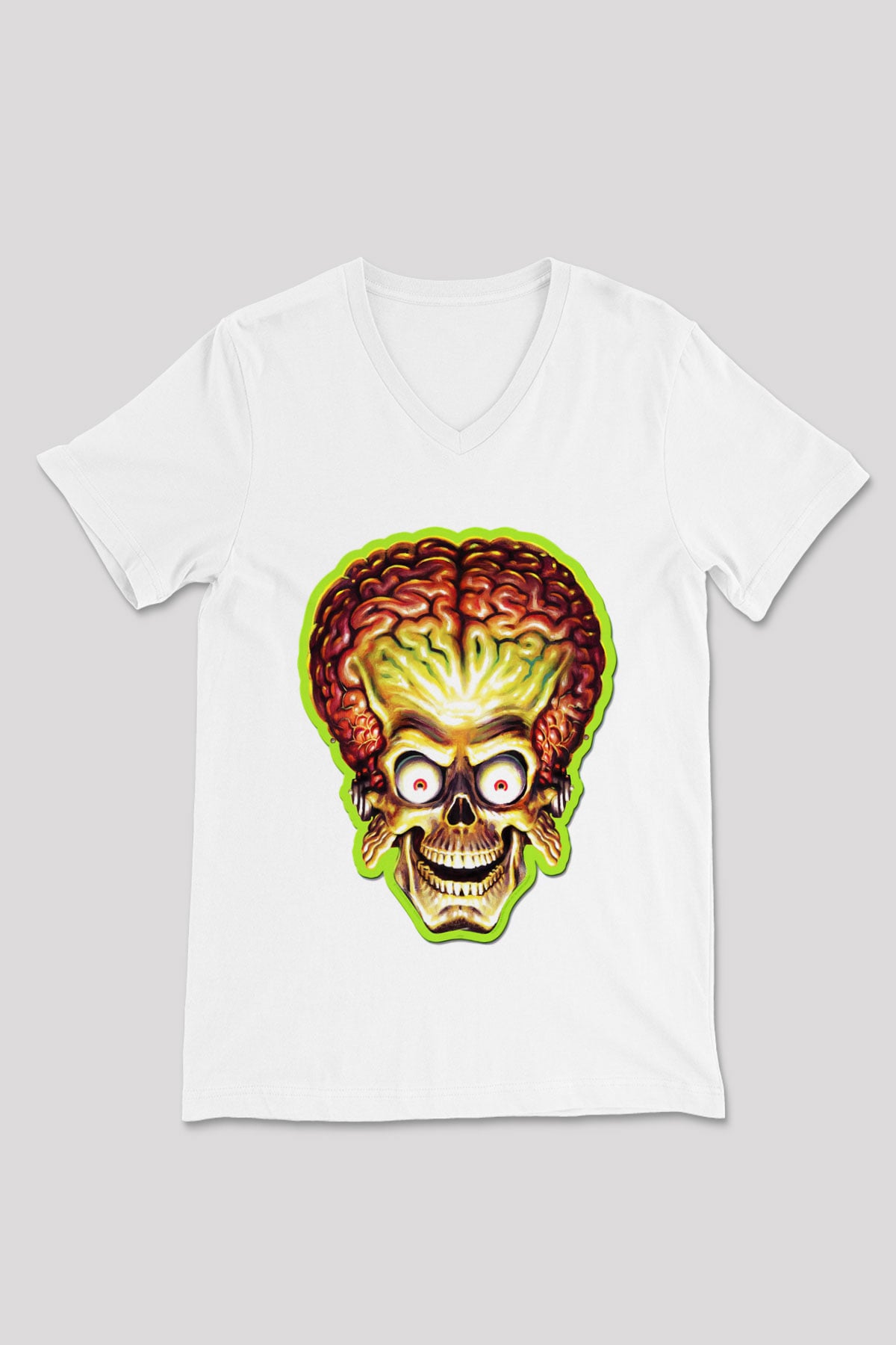 Mars Attacks Beyaz Unisex V Yaka Tişört