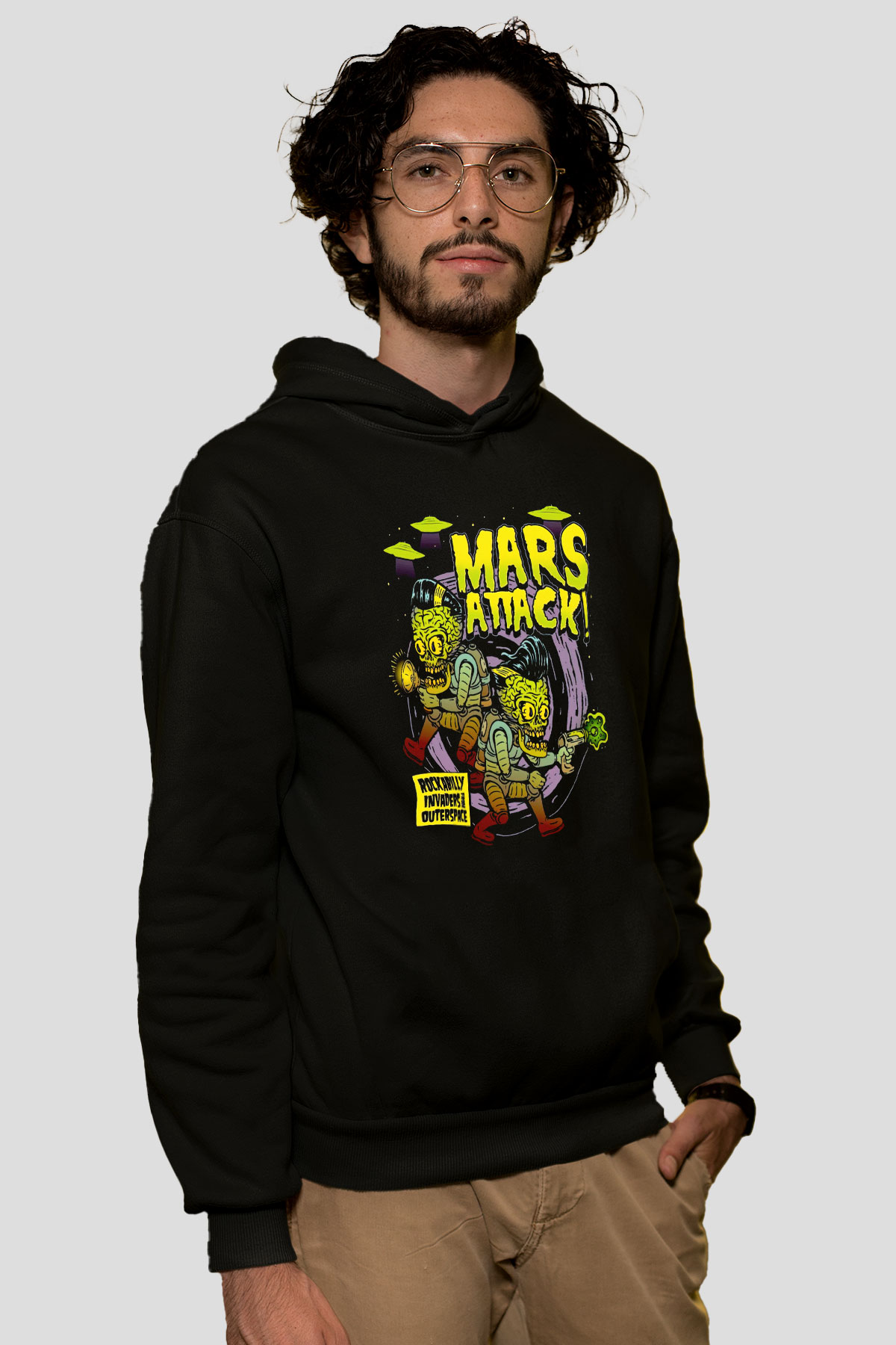 Mars Attacks Siyah Unisex Hoodie