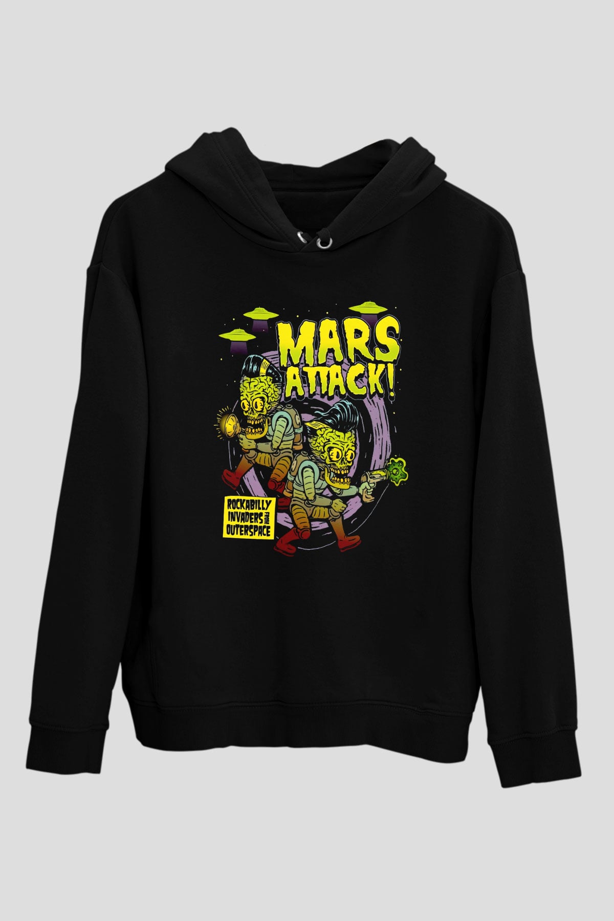Mars Attacks Siyah Unisex Hoodie